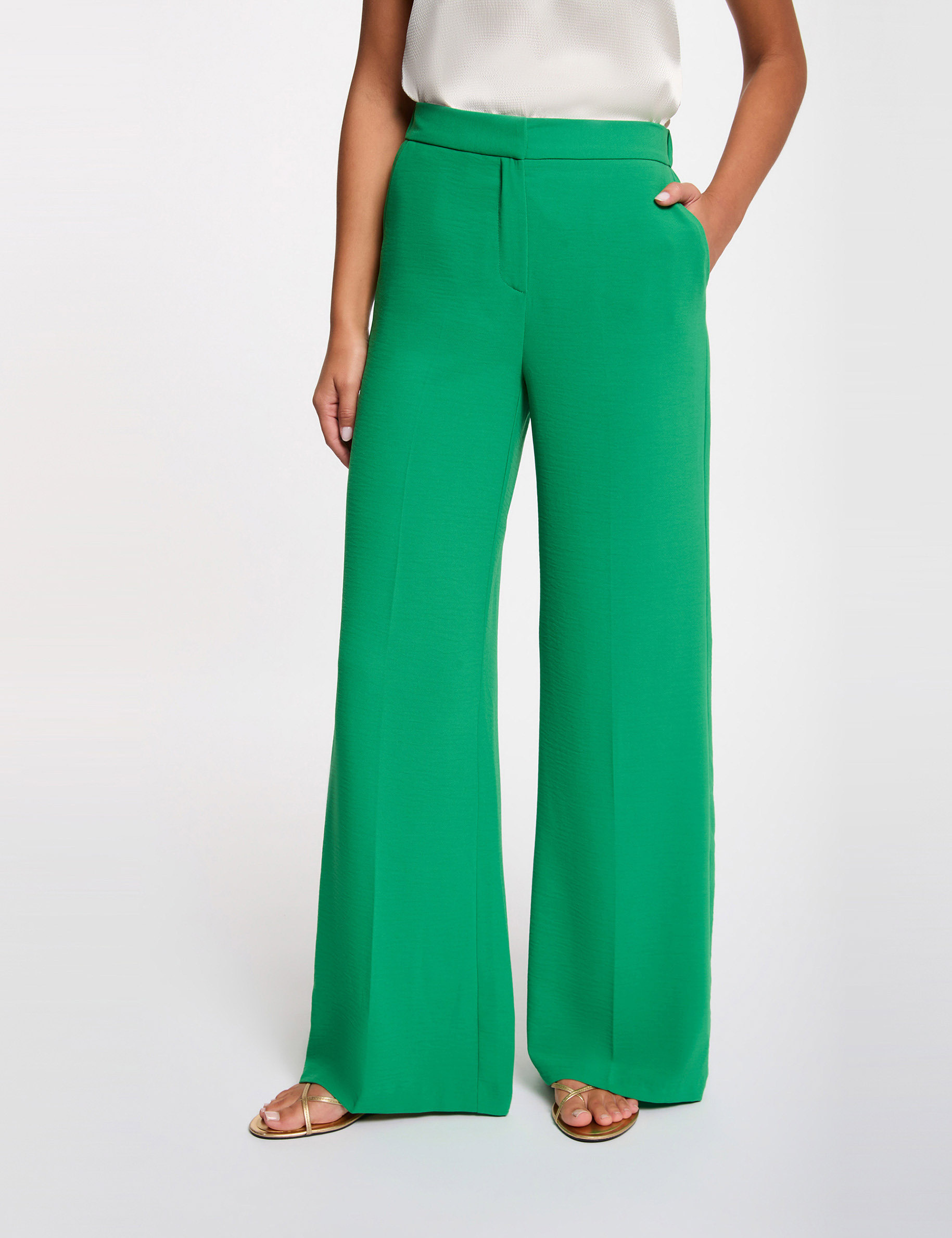 Pantalon large fluide vert prairie femme