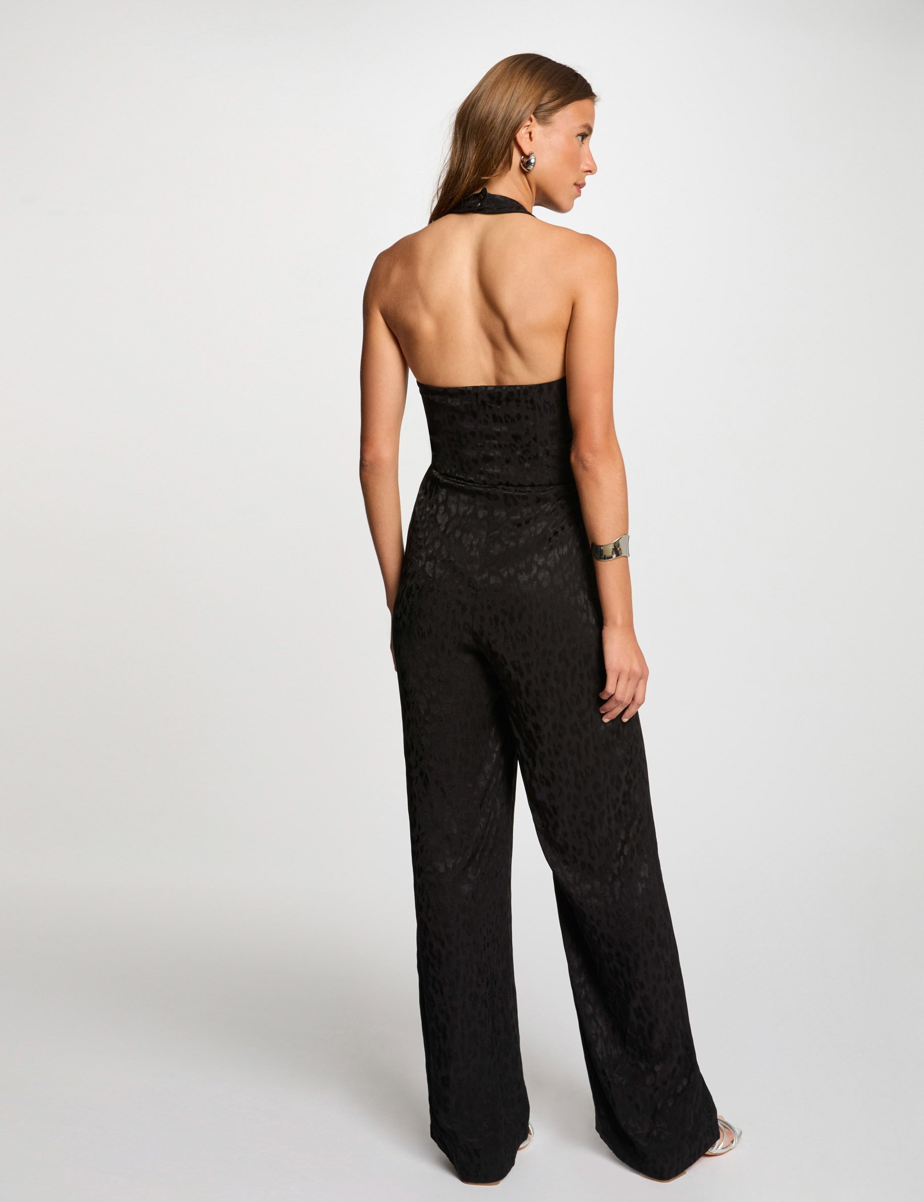 combinaison longue col en v noir femme Combinaison longue col en V noir femme
