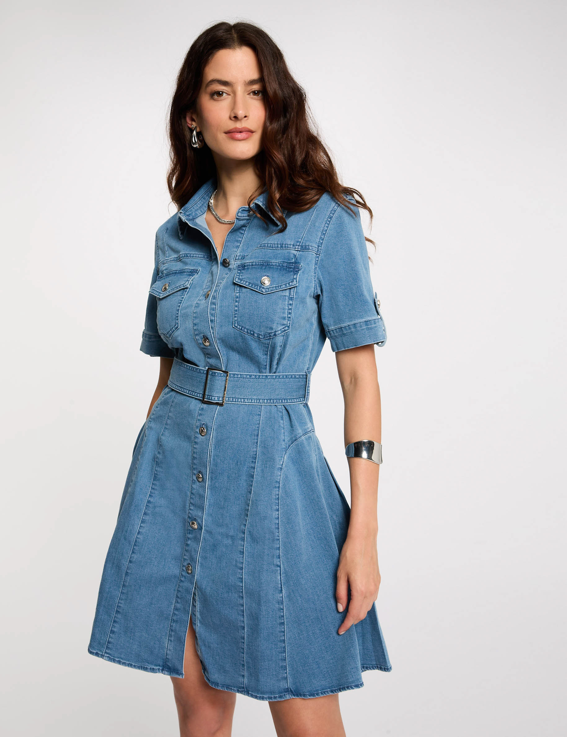korte denim skaterjurk stone washed denim vrouw Korte denim skaterjurk stone washed denim vrouw