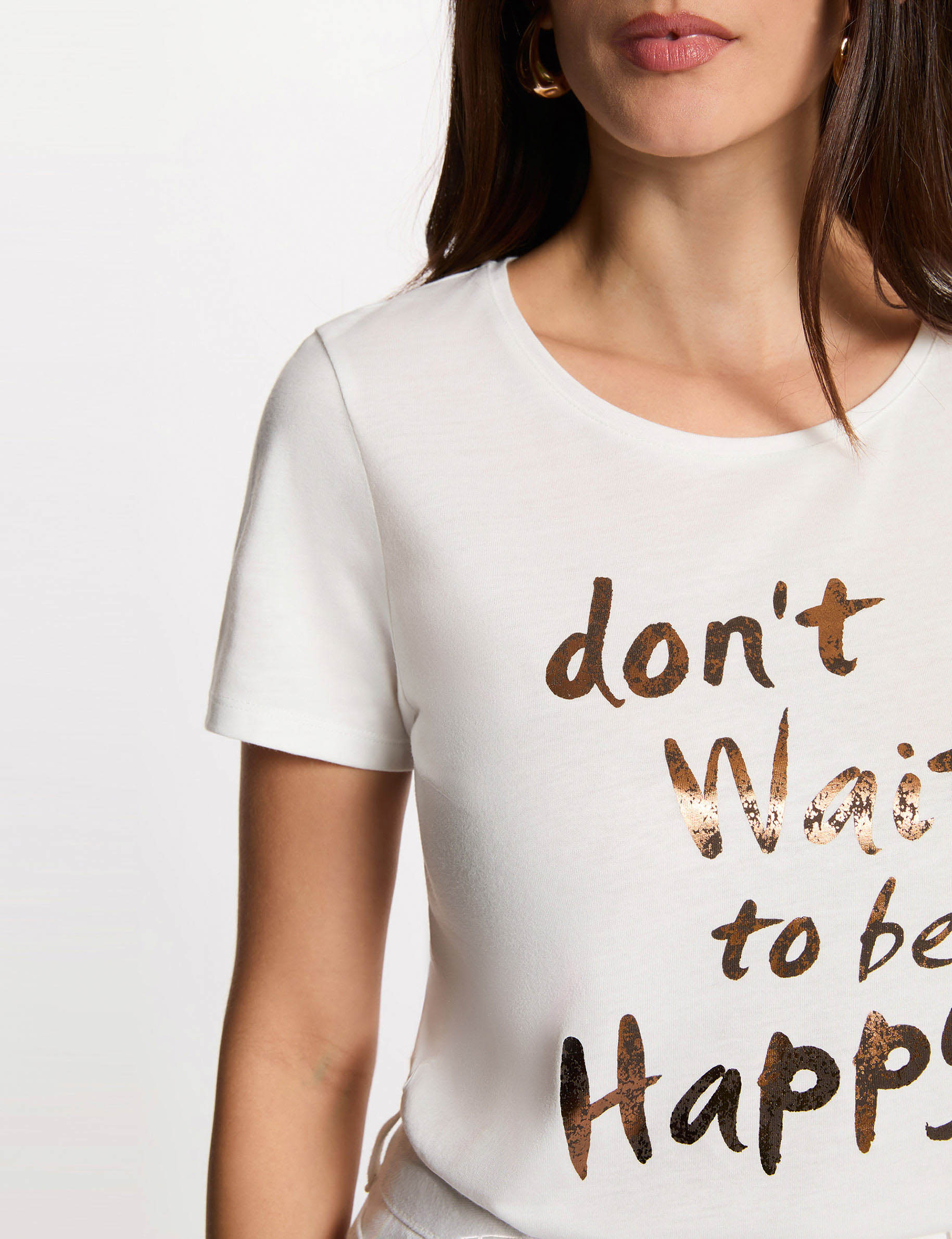 T-shirt col rond manches courtes blanc femme