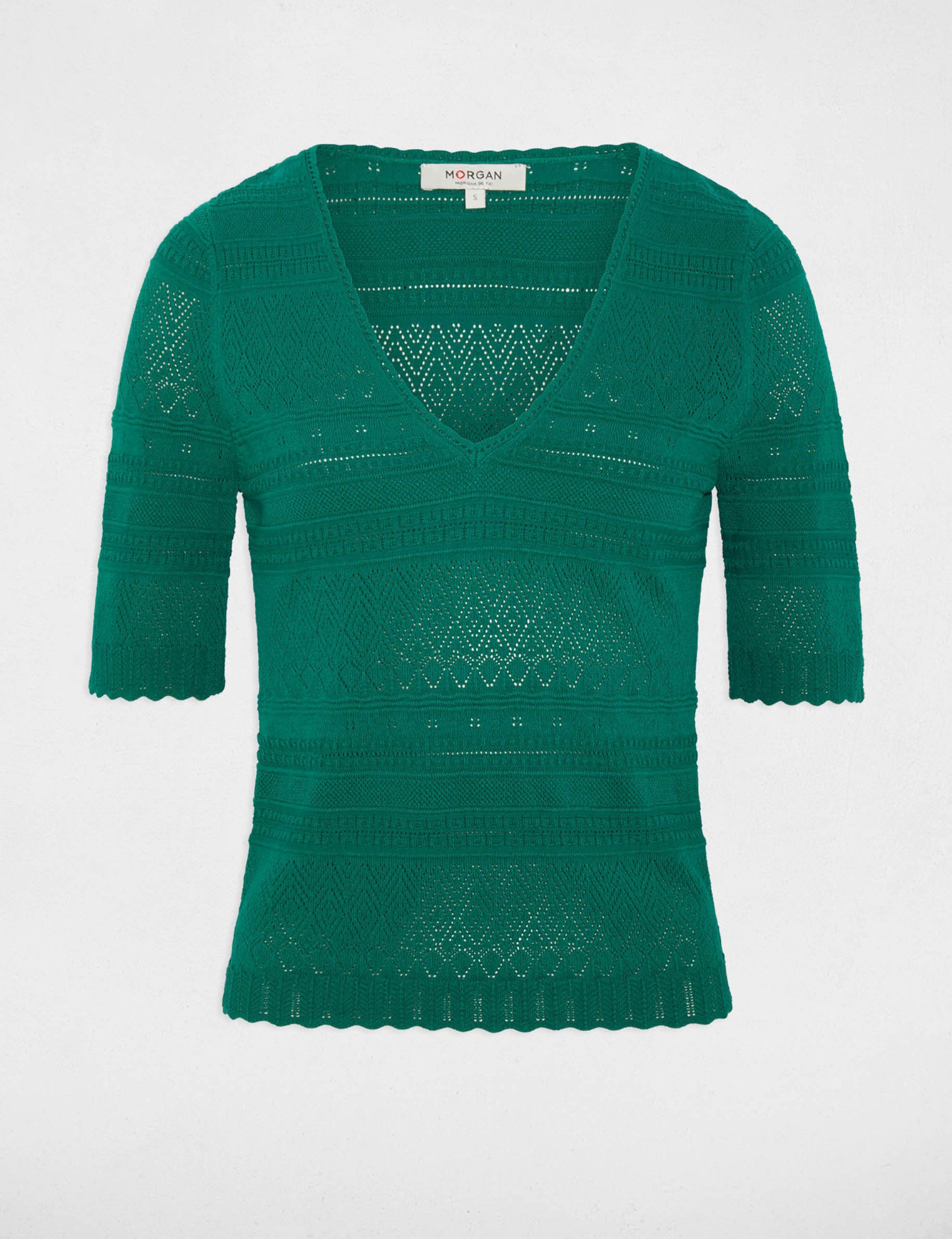 Pull manches courtes vert femme