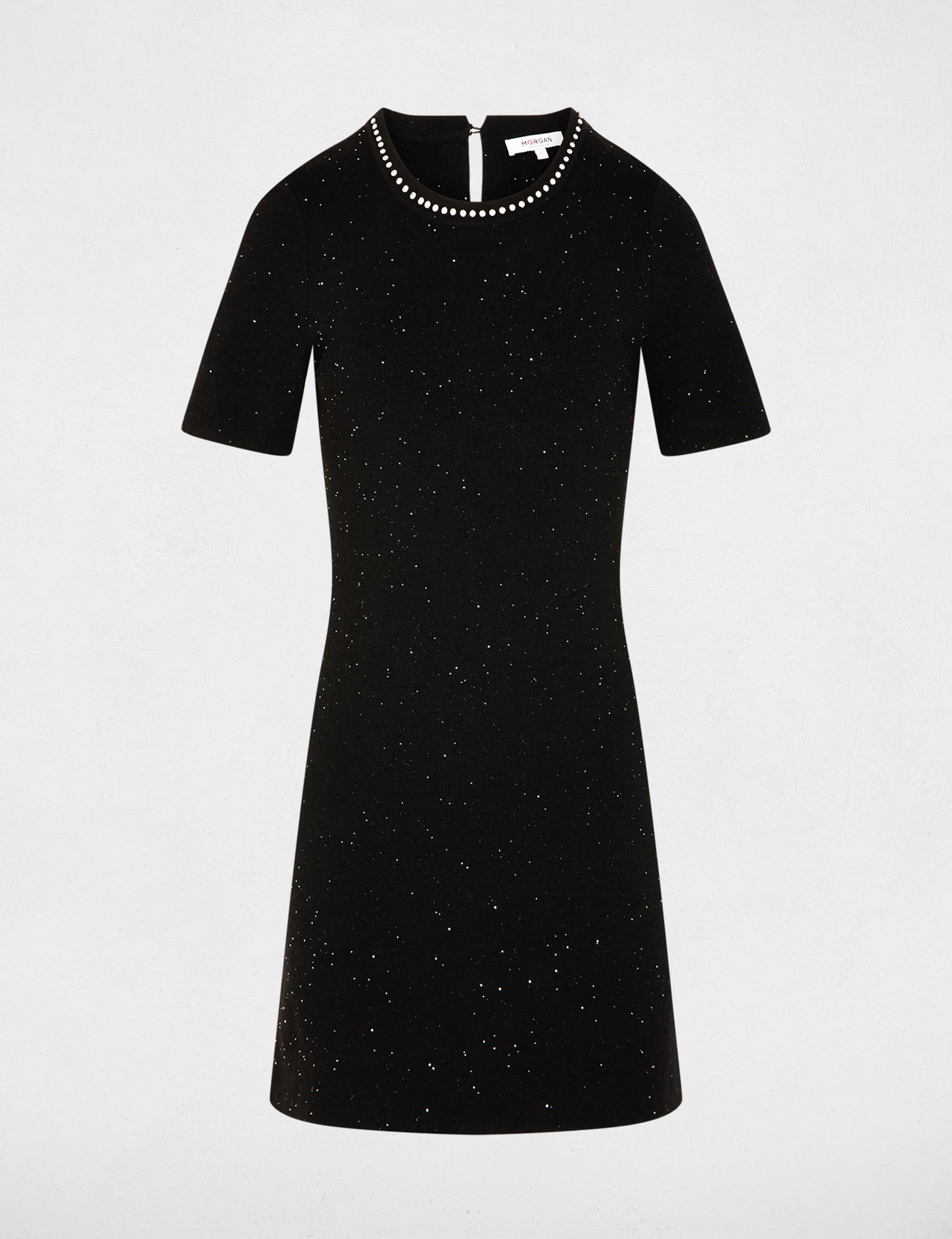 Gebreide jurk met strass zwart vrouw