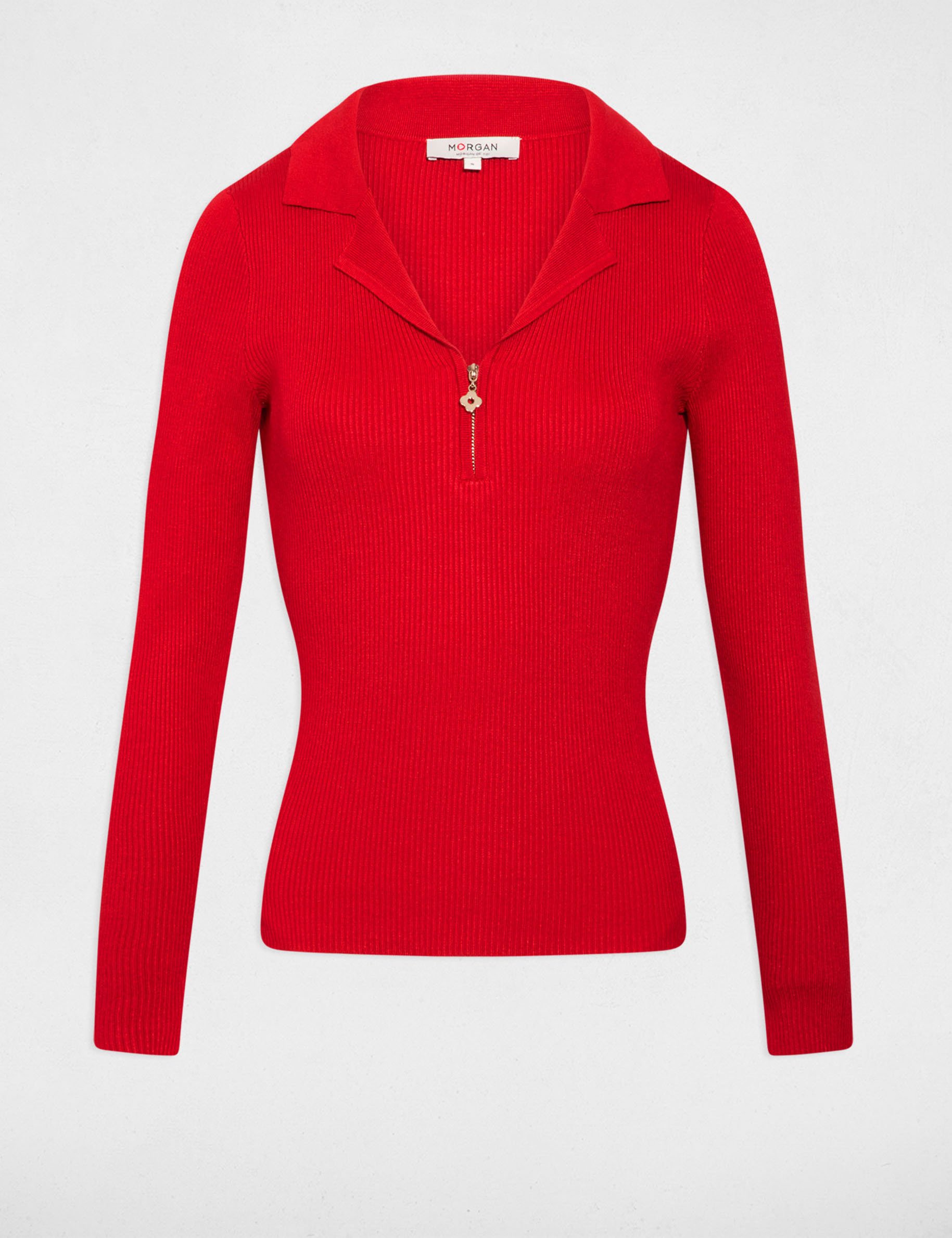 Pull ajust&eacute; col tailleur rouge femme