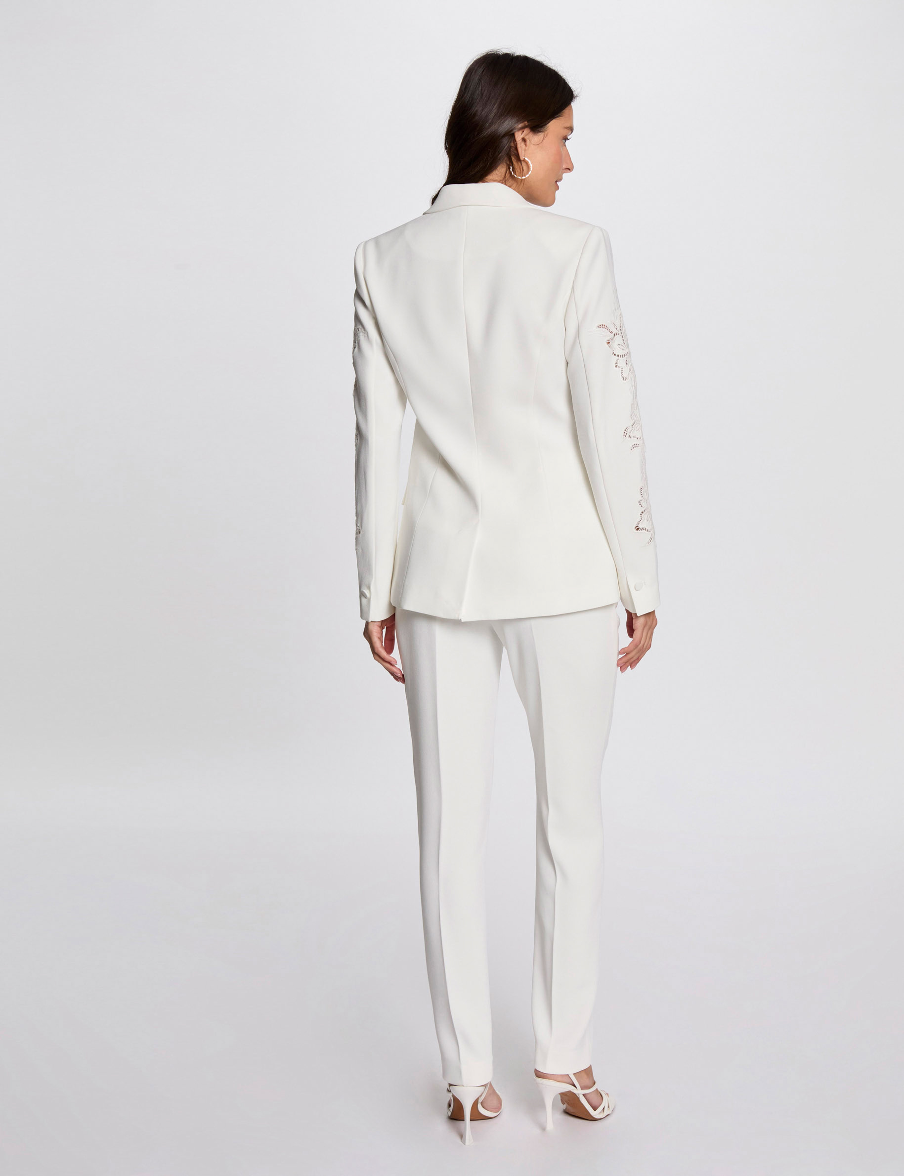 blazer met kanten mouwen helder wit vrouw Blazer met kanten mouwen helder wit vrouw