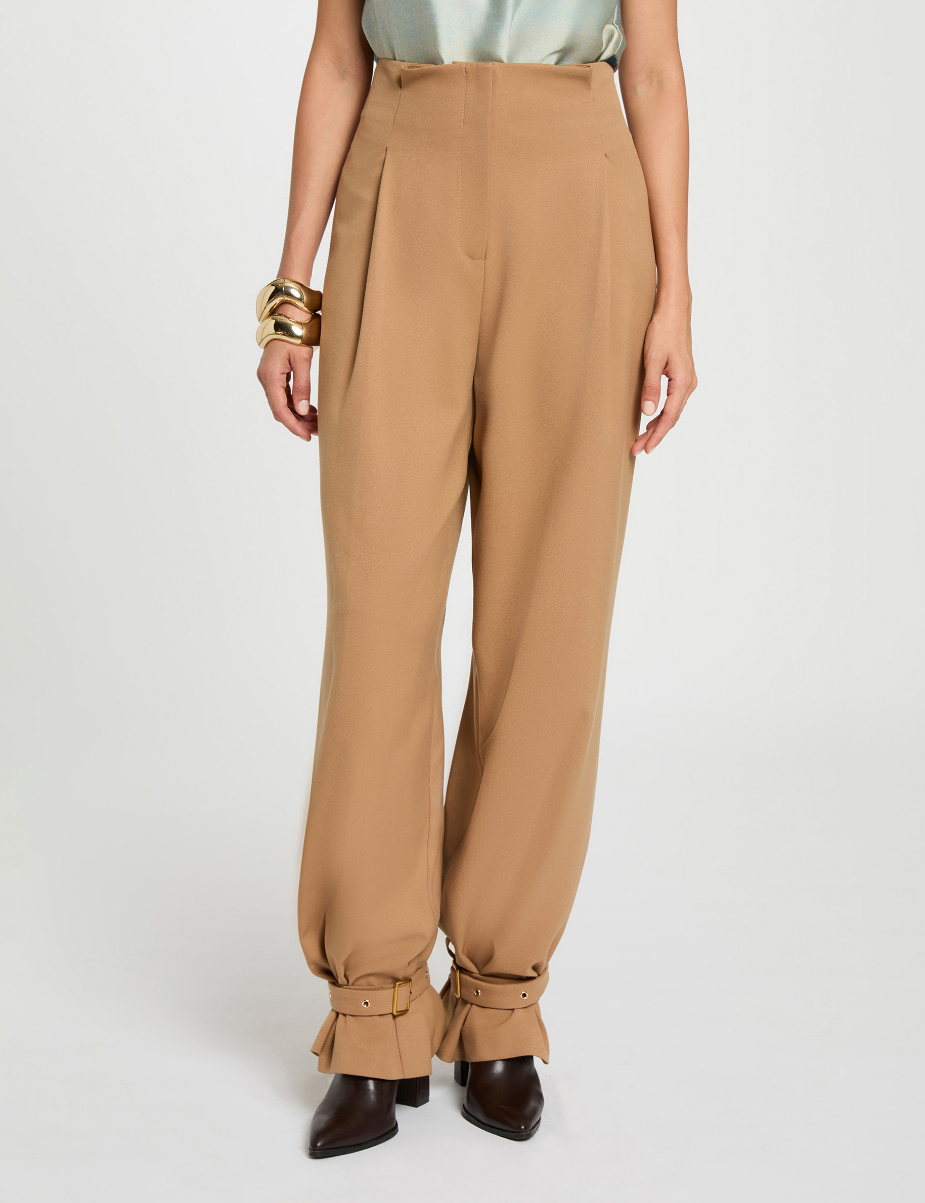 hoge taille wijde broek camel vrouw Hoge taille wijde broek camel vrouw