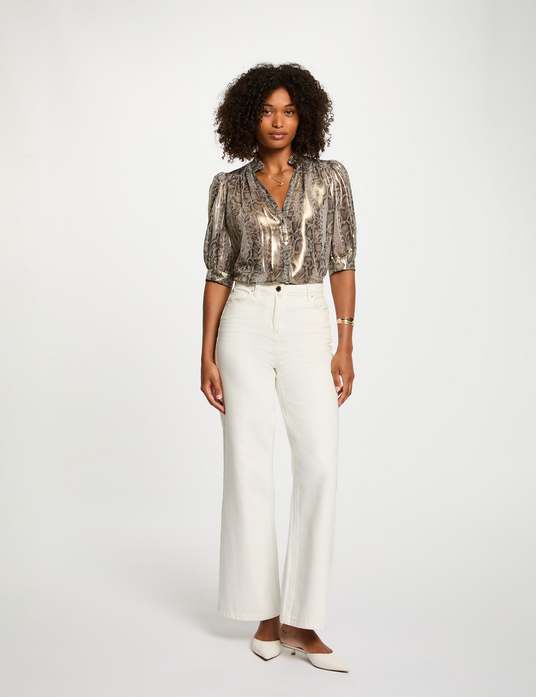Chemise ajustée manches bouffantes multicolore femme