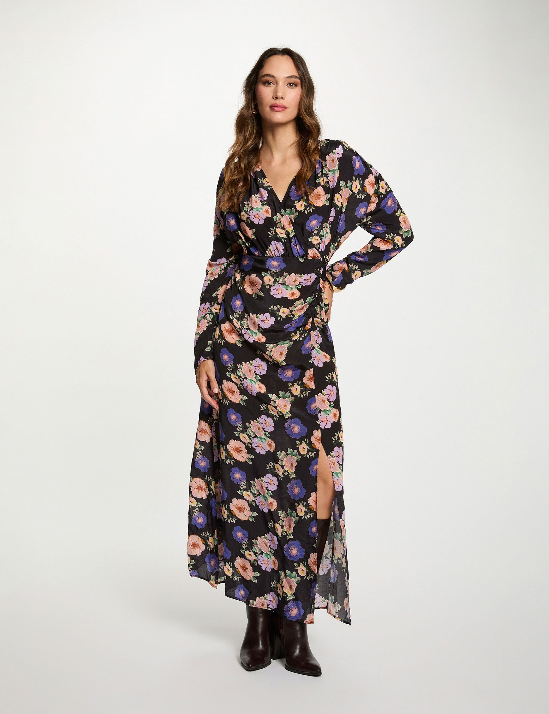 Robe longue satinée multicolore femme