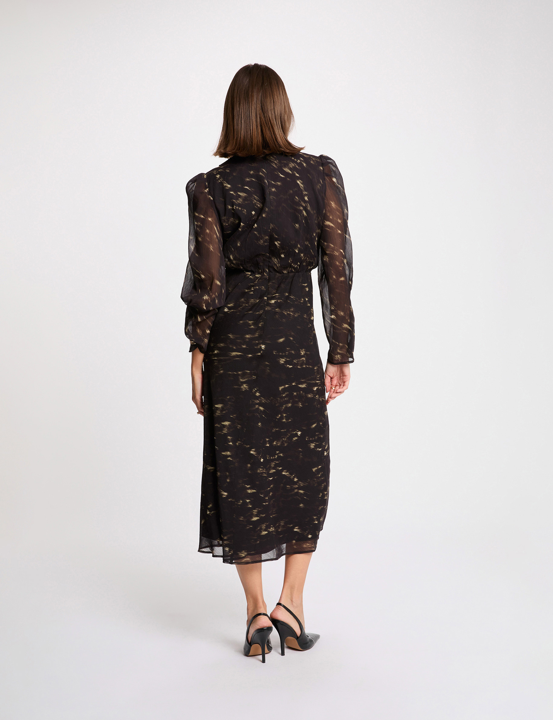 Lange jurk met pofmouwen meerkleurig vrouw