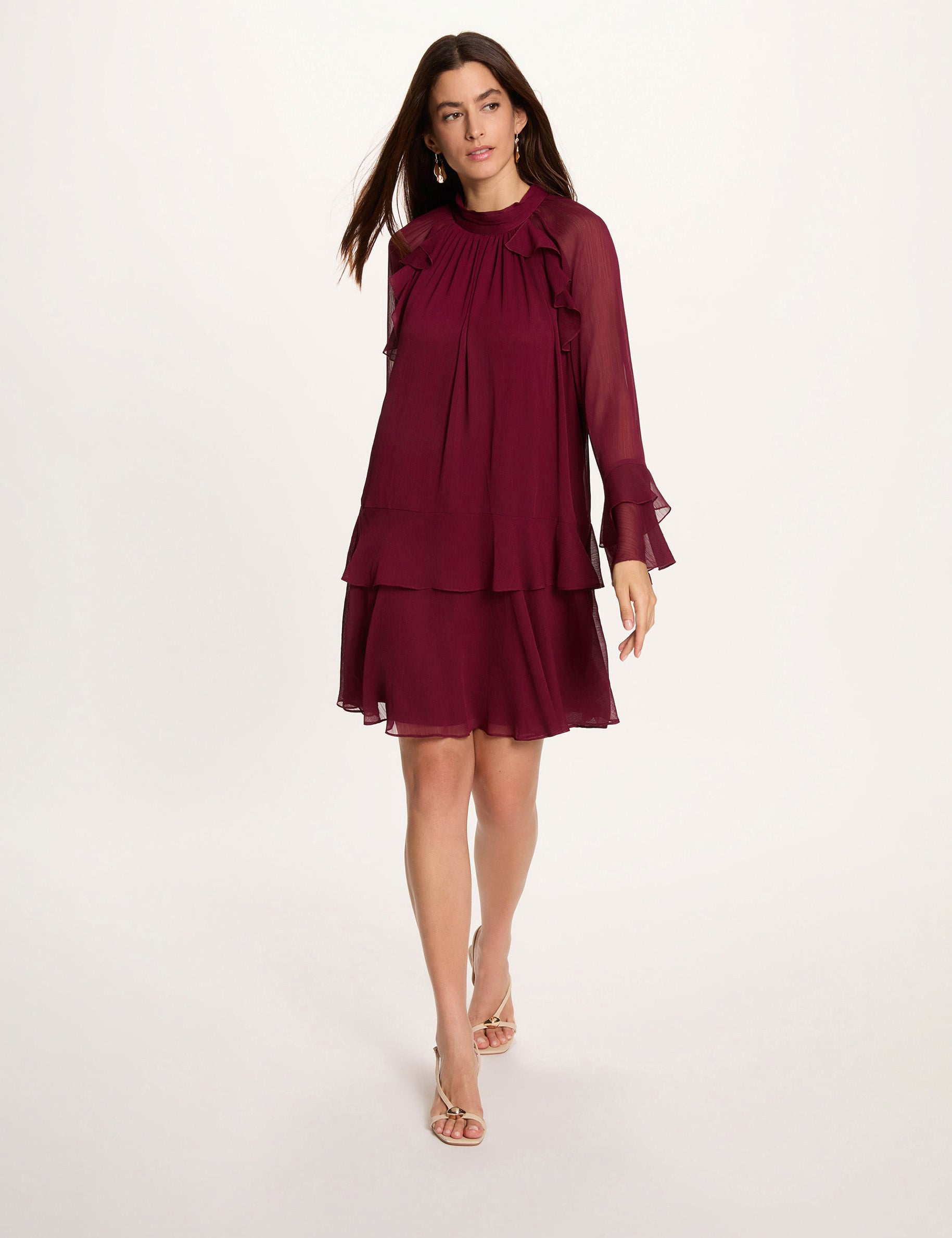 Robe courte fluide prune femme