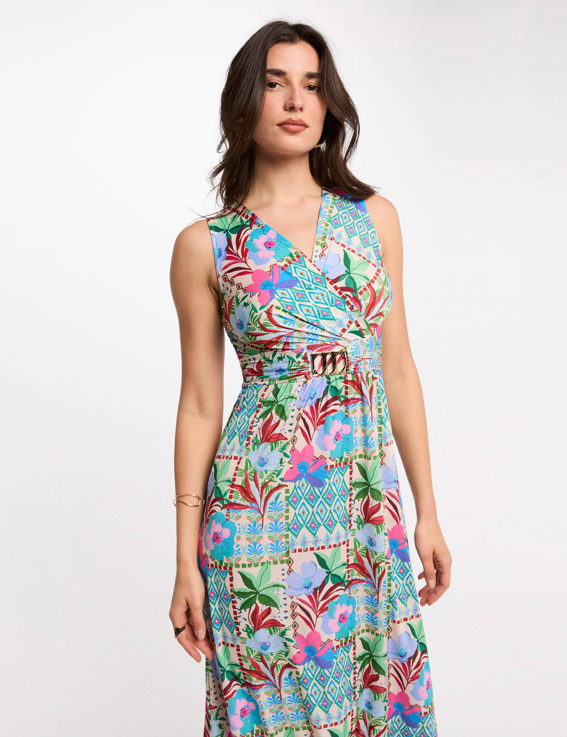 Robe longue d&eacute;collet&eacute; multicolore femme