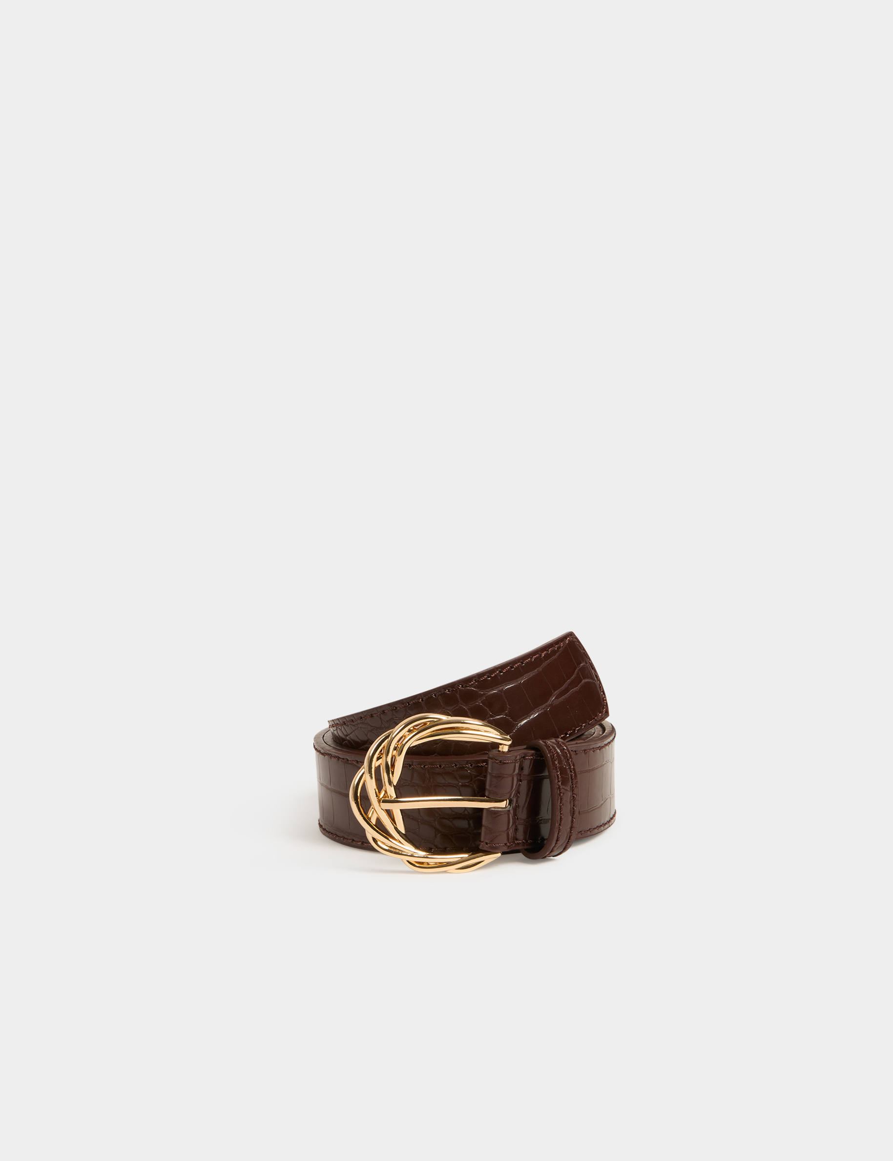 ceinture croco boucle tressee marron femme Ceinture croco boucle tressée marron femme