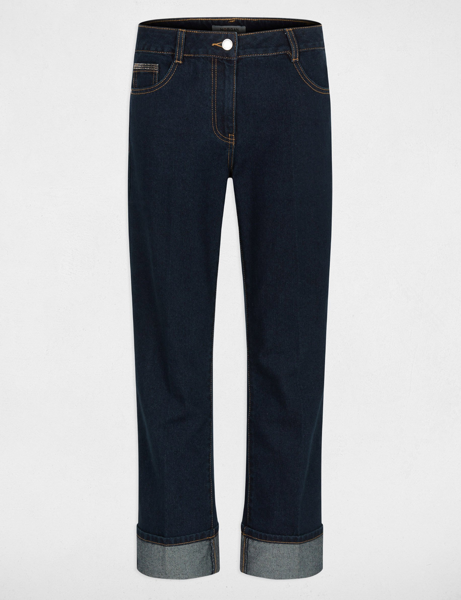 rechte jeans met strass ruw denim vrouw Rechte jeans met strass ruw denim vrouw