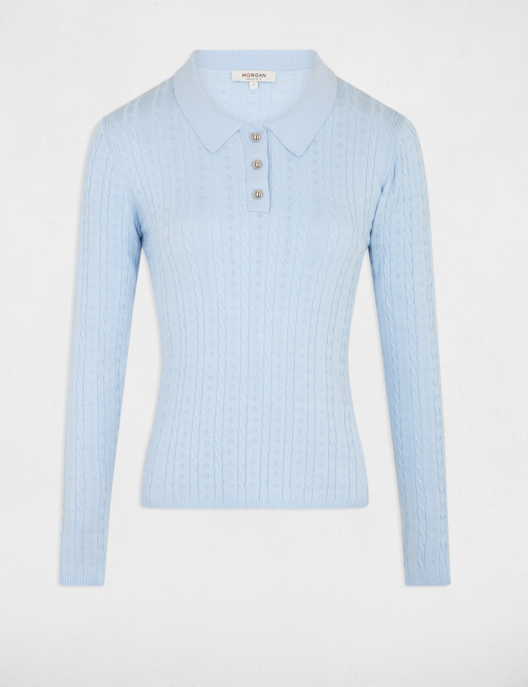 pull ajuste col polo bleu ciel femme Pull ajusté col polo bleu ciel femme
