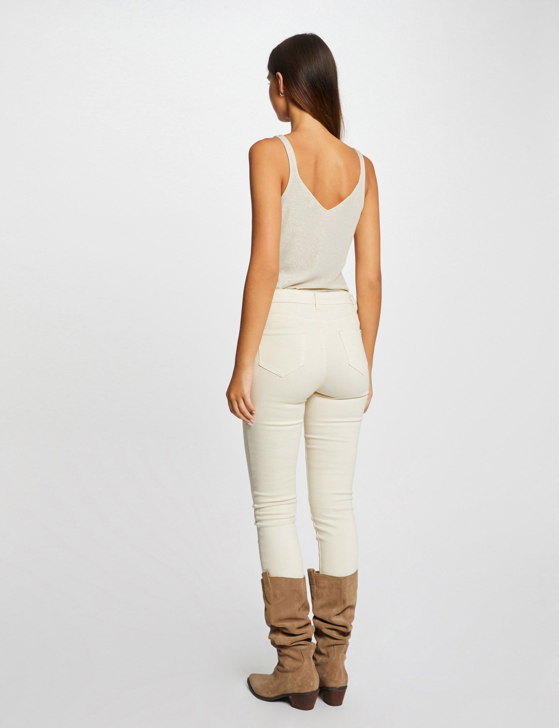 tanktop met v hals en metallic draad ivoor vrouw Tanktop met V-hals en metallic draad ivoor vrouw