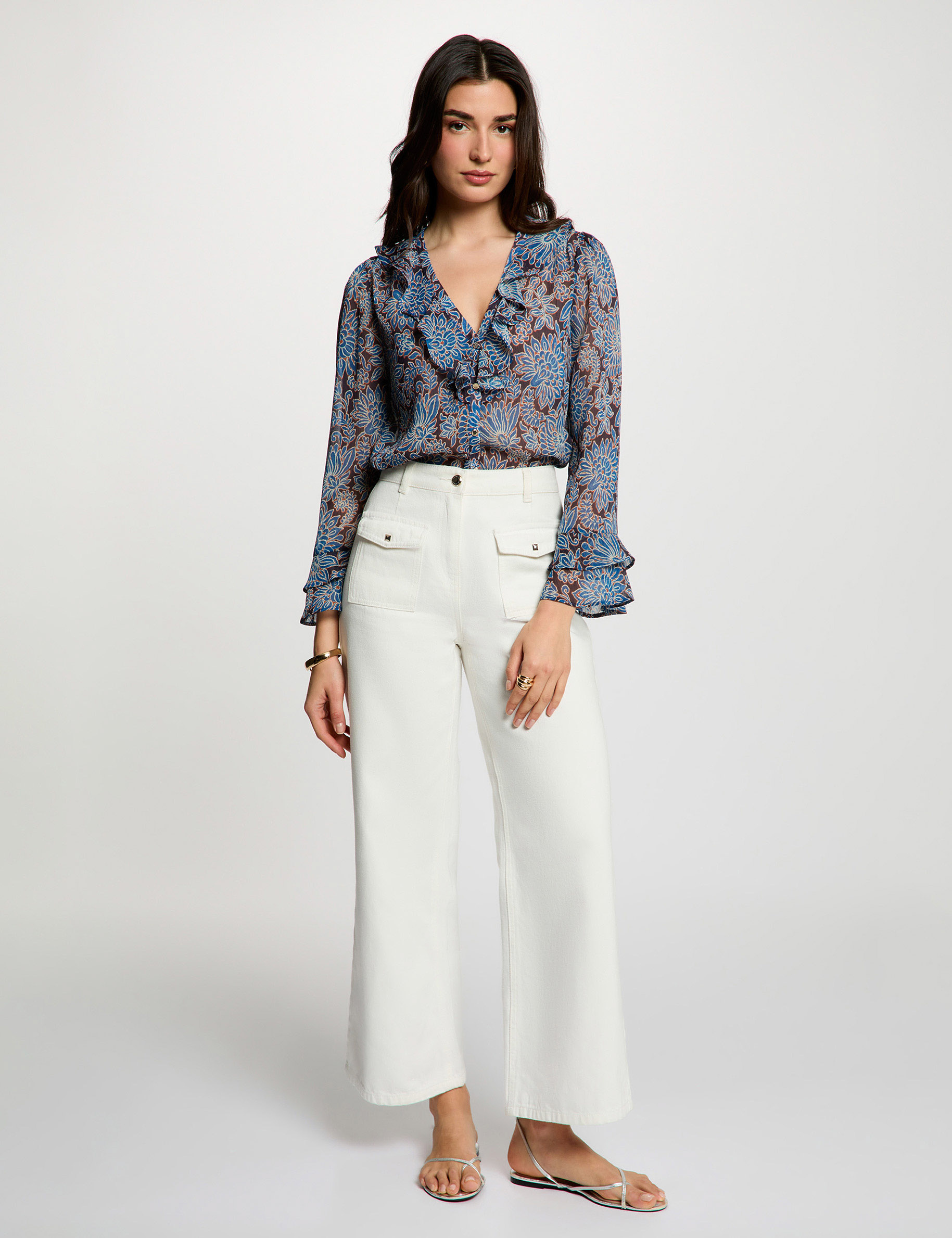 Chemise voile ajust&eacute;e multicolore femme