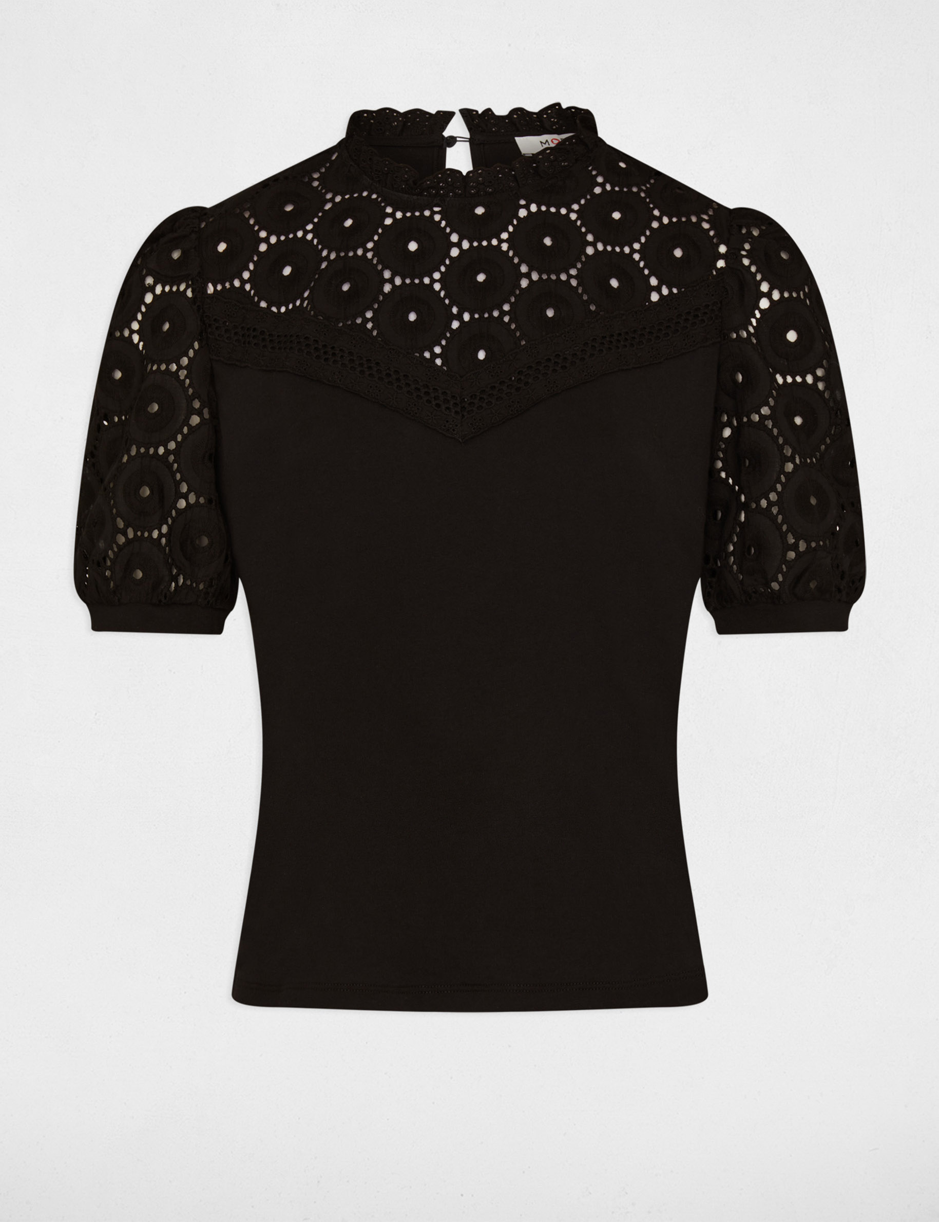 t shirt manches courtes brode noir femme T-shirt manches courtes brodé noir femme
