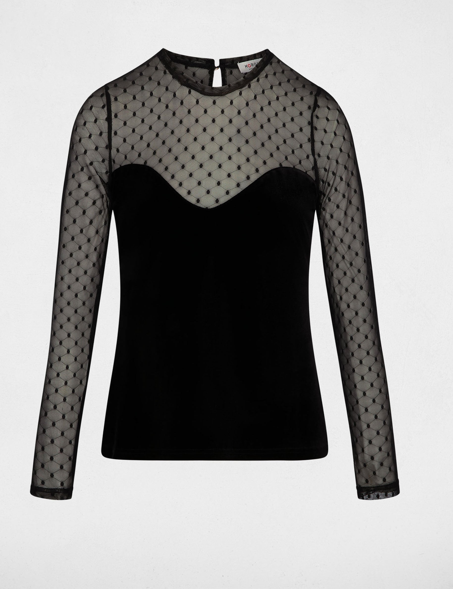 T-shirt fluweel met transparantie zwart vrouw
