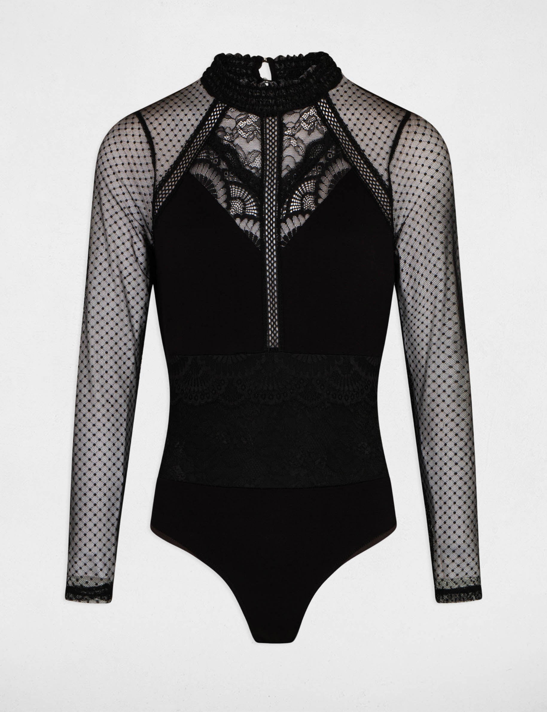 T-shirt manches longues &agrave; plumetis noir femme