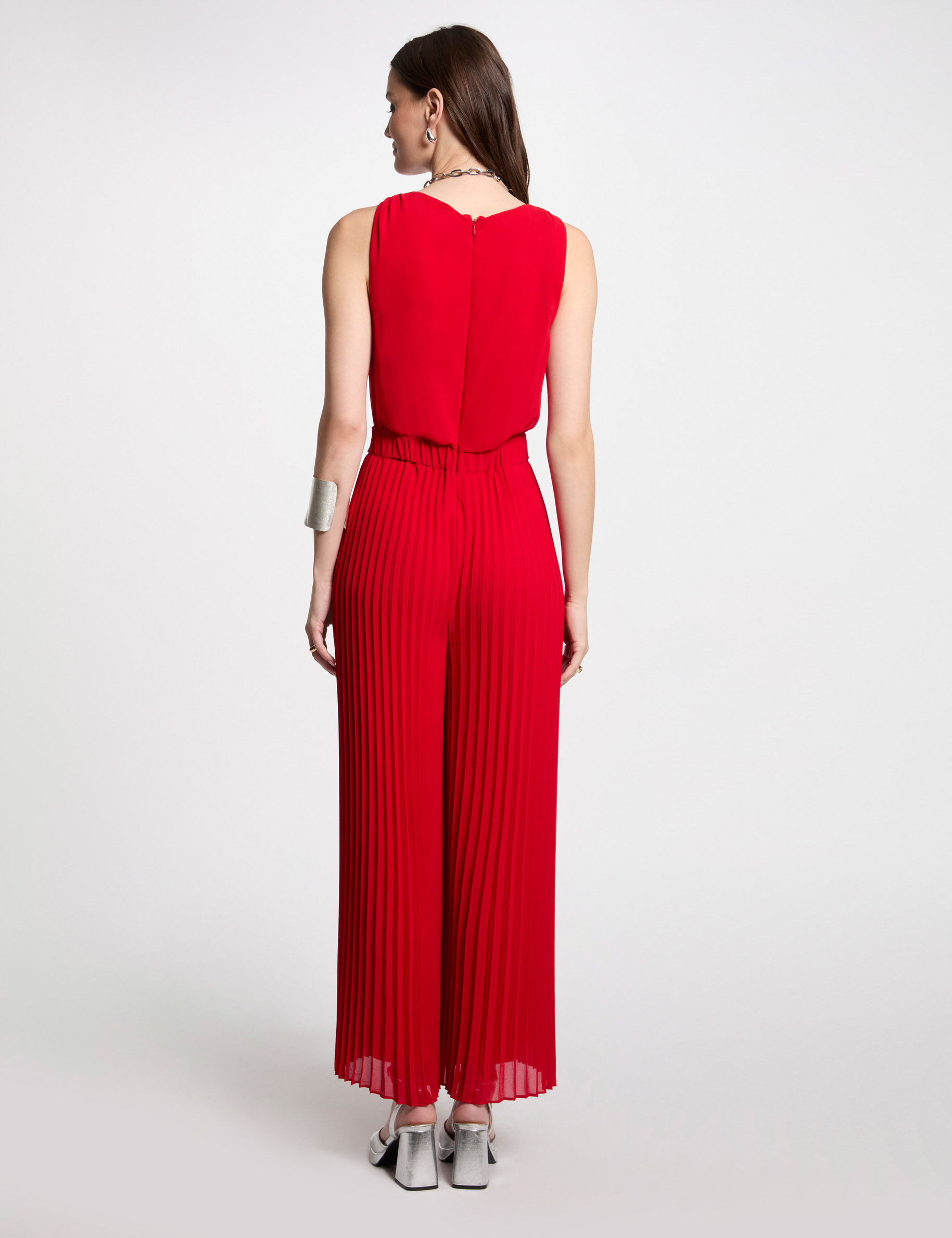 combinaison ample a jambes plissees rouge femme Combinaison ample à jambes plissées rouge femme