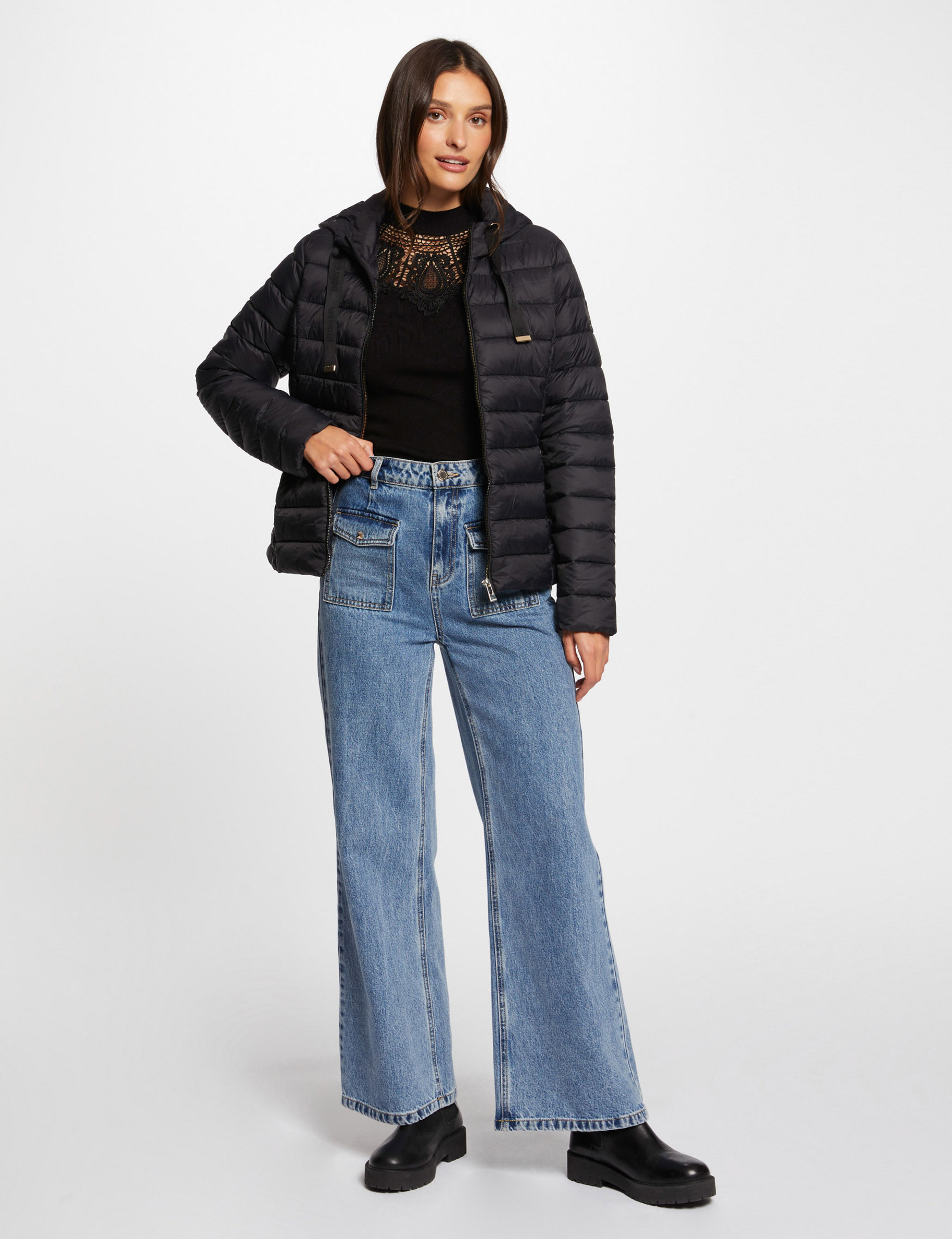 Doudoune col montant noir femme
