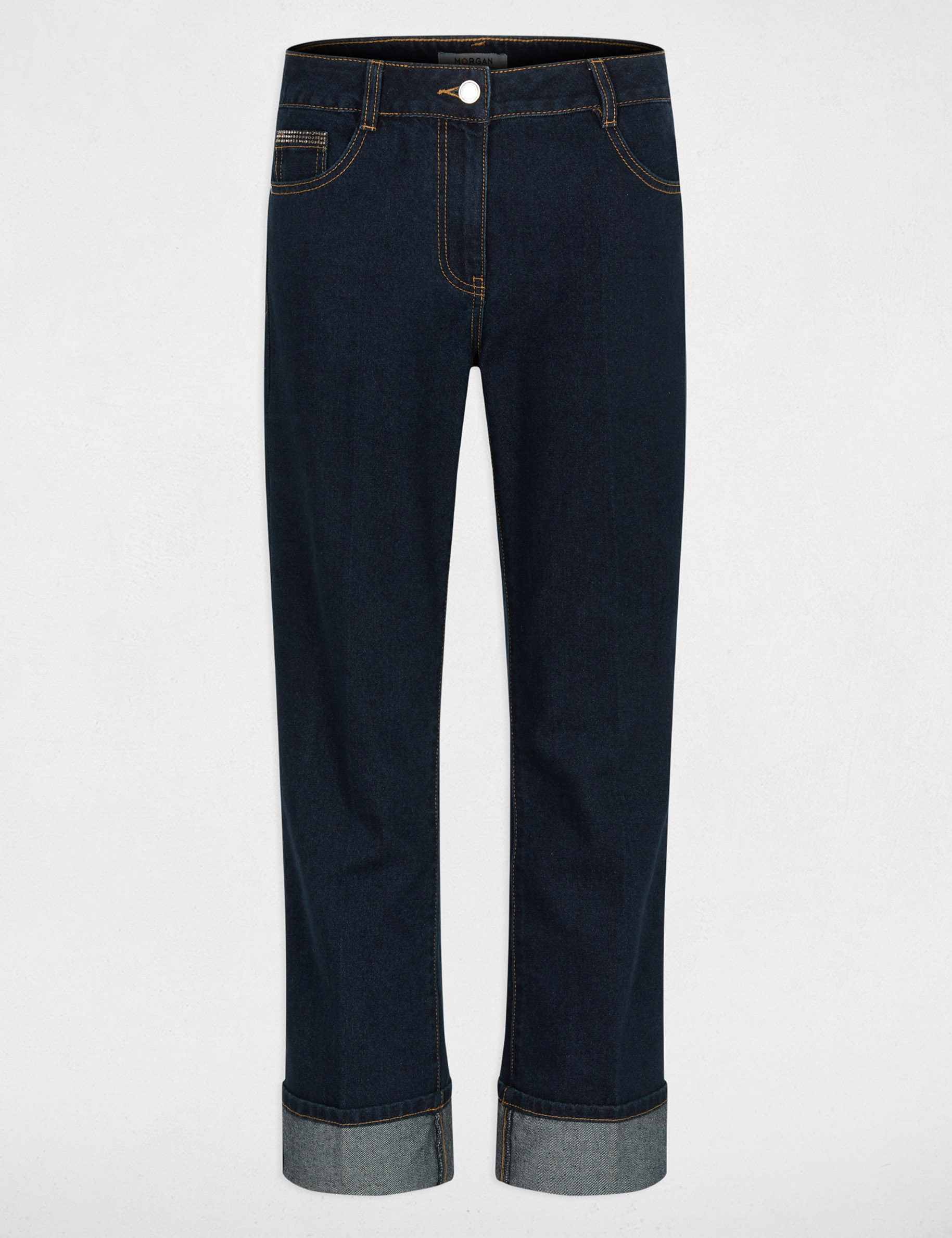 rechte jeans met strass ruw denim vrouw Rechte jeans met strass ruw denim vrouw