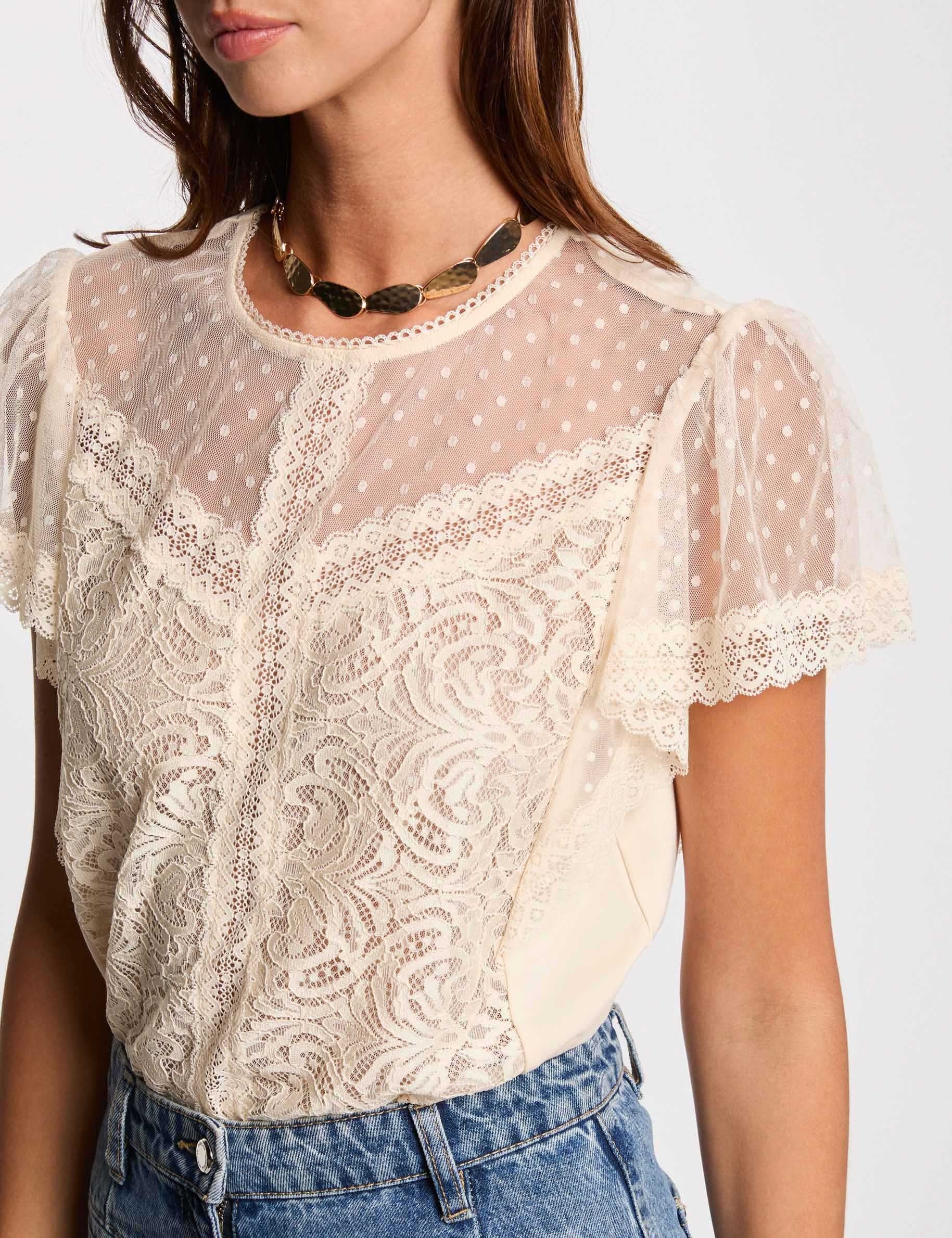 t shirt manches courtes ecru femme T-shirt manches courtes ecru femme