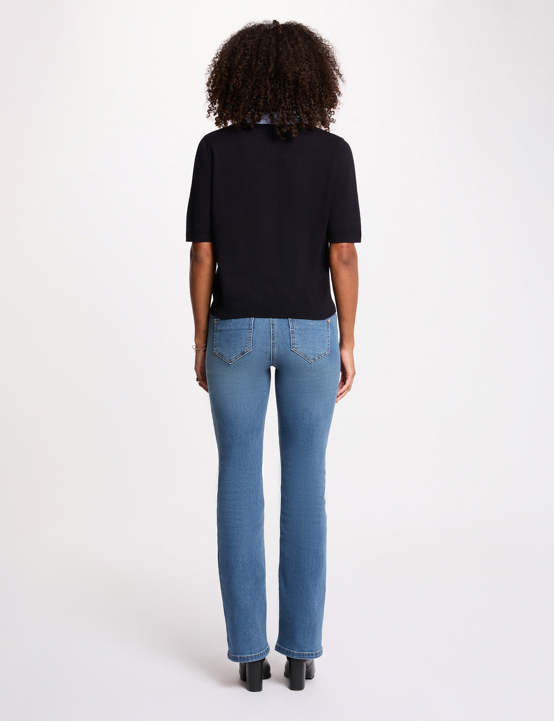 Pull col &agrave; revers bleu marine femme