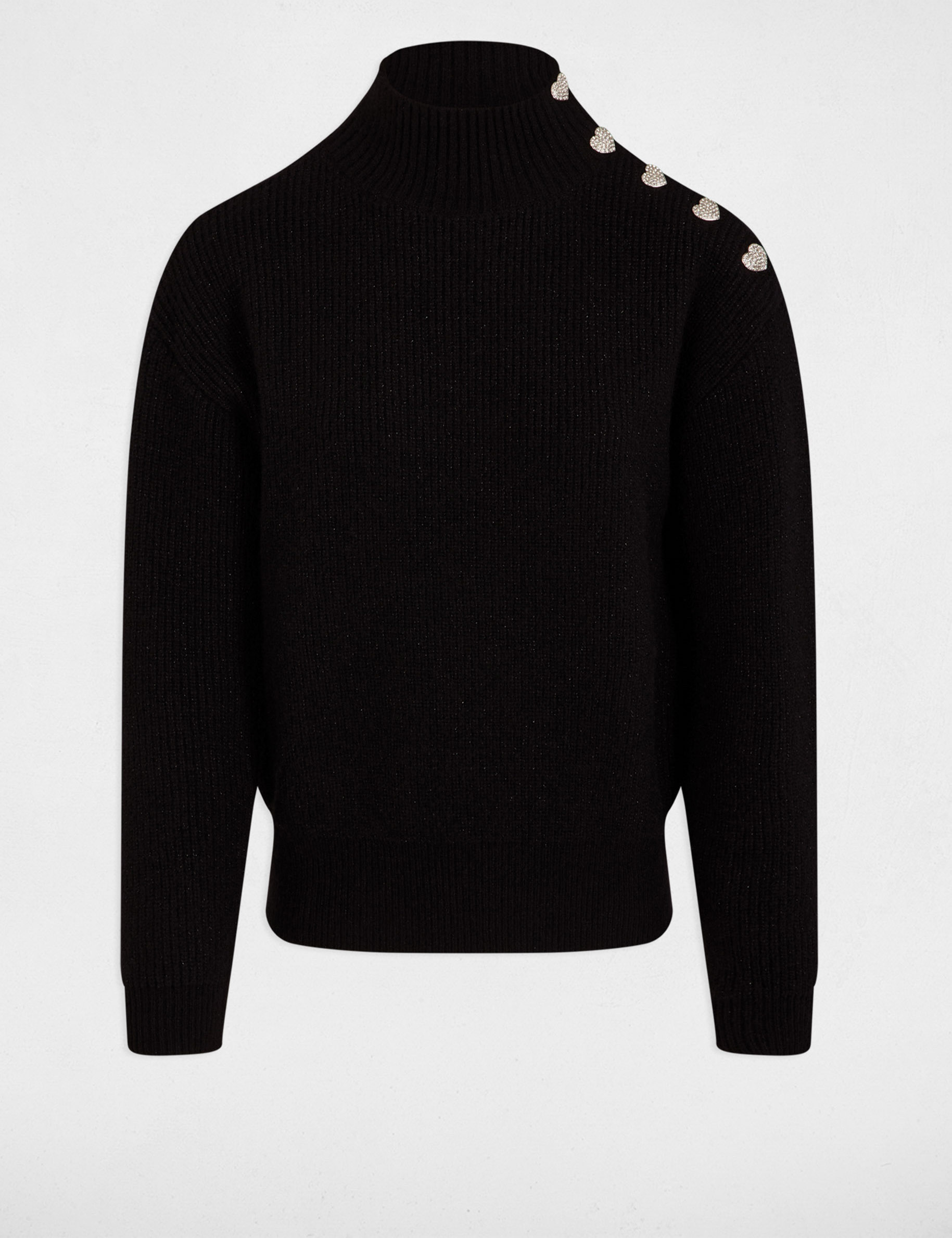 Pull manches longues avec boutons noir femme