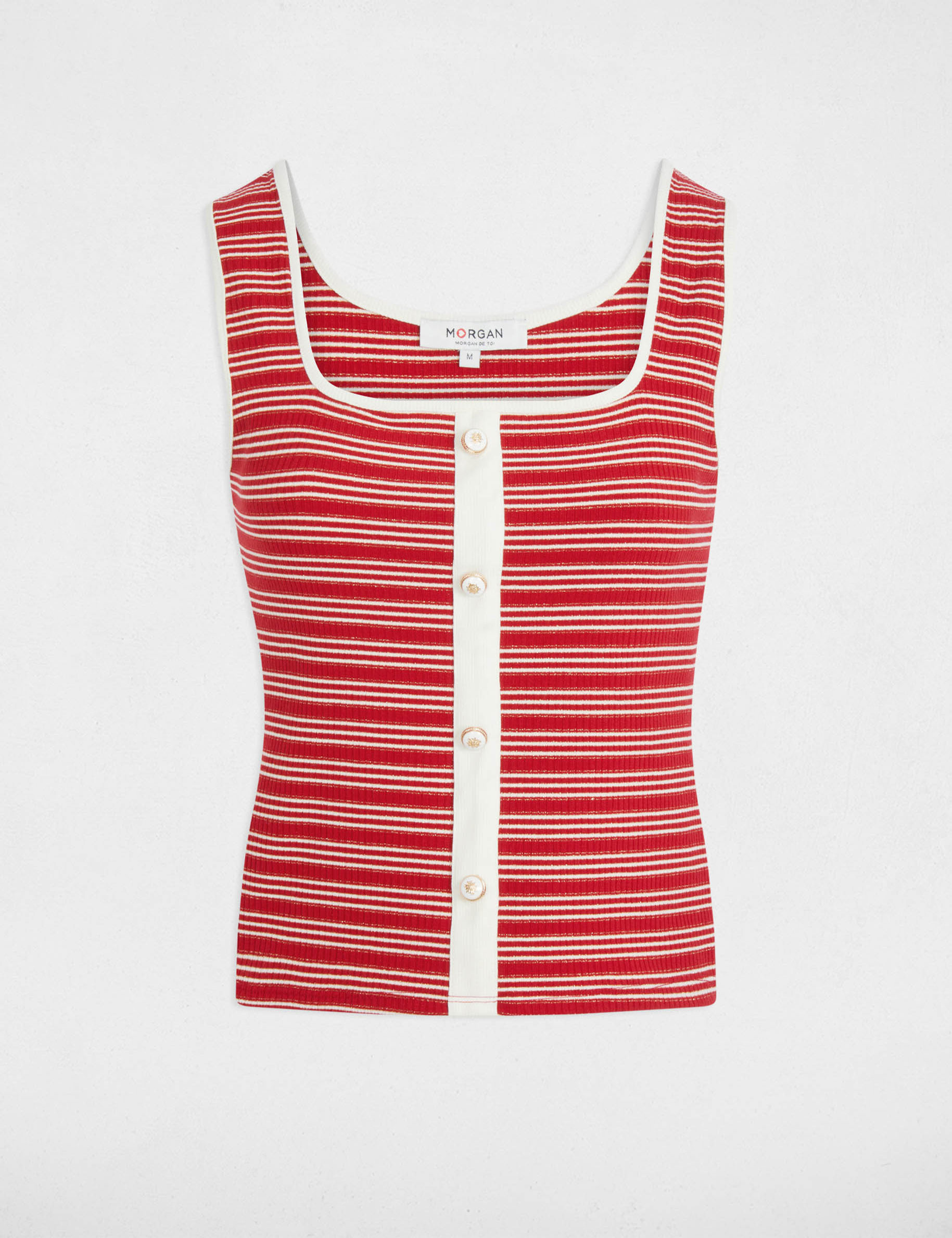 gestreepte mouwloze tanktop helder wit vrouw Gestreepte mouwloze tanktop helder wit vrouw