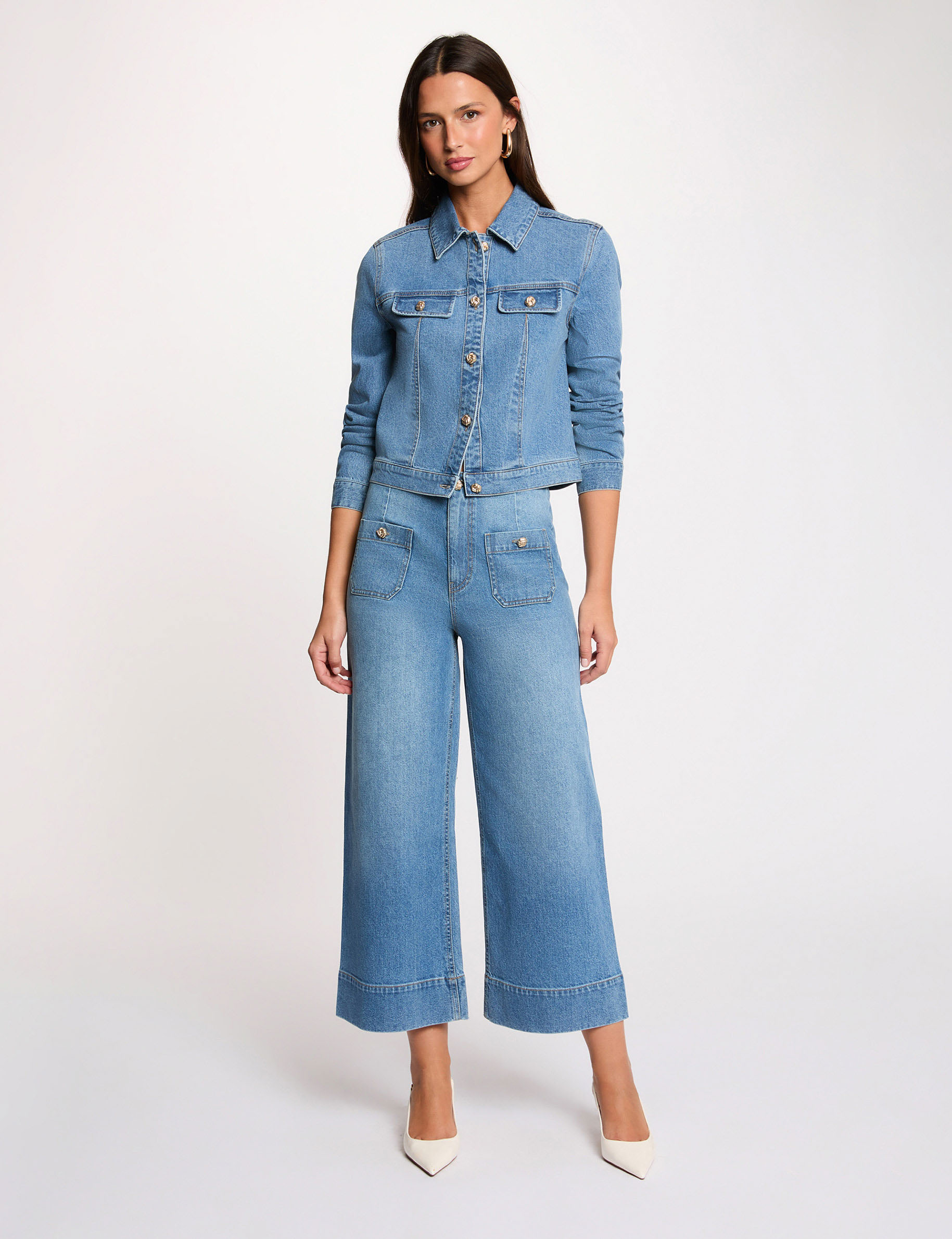 Veste jean cropped denim stone femme