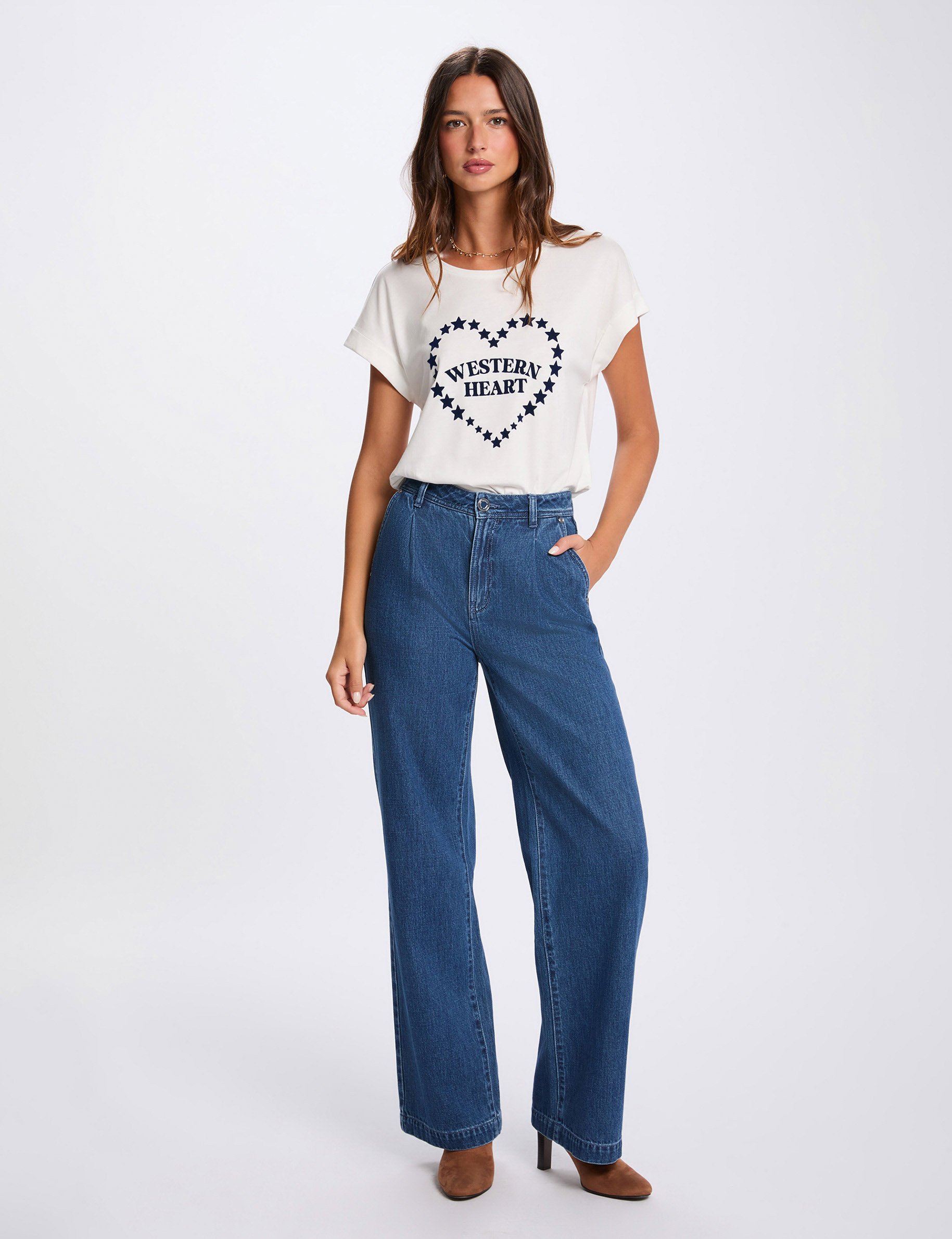T-shirt droit col rond blanc femme