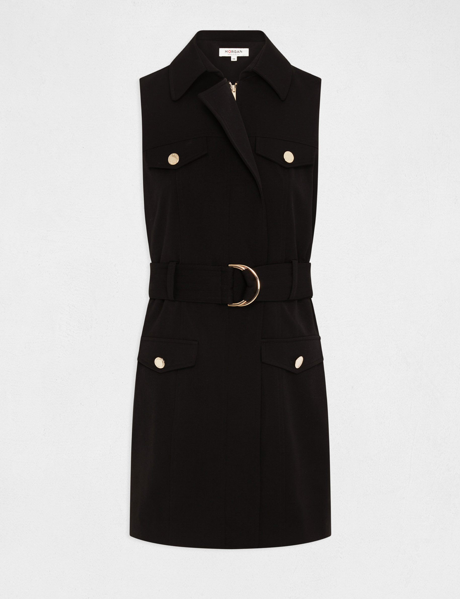 robe cintree zippee ceinturee noir femme Robe cintrée zippée ceinturée noir femme