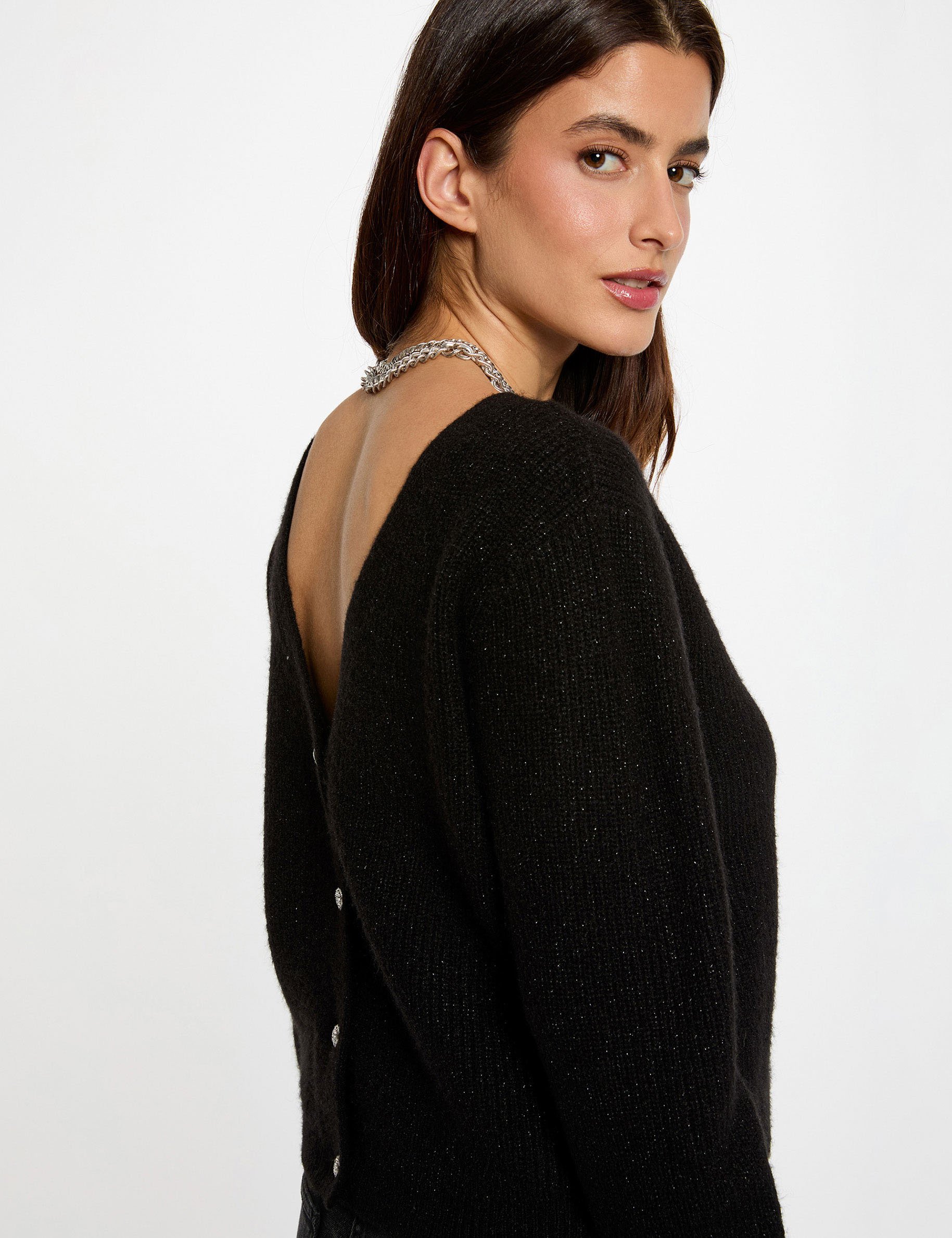 Gilet col en V noir femme