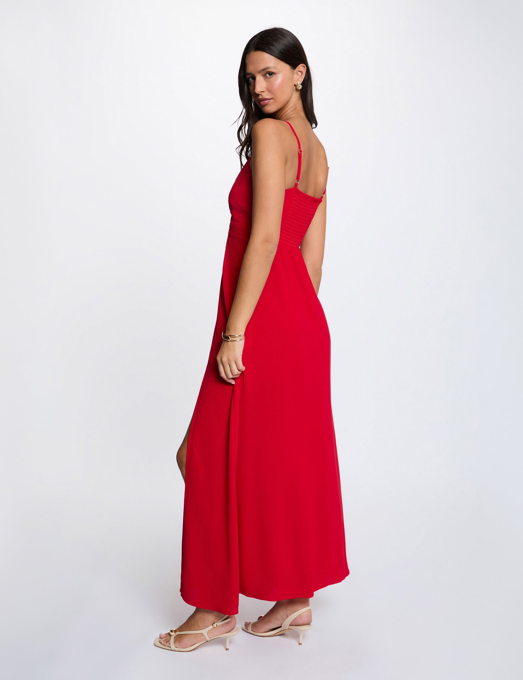 Robe longue droite fendue rouge femme