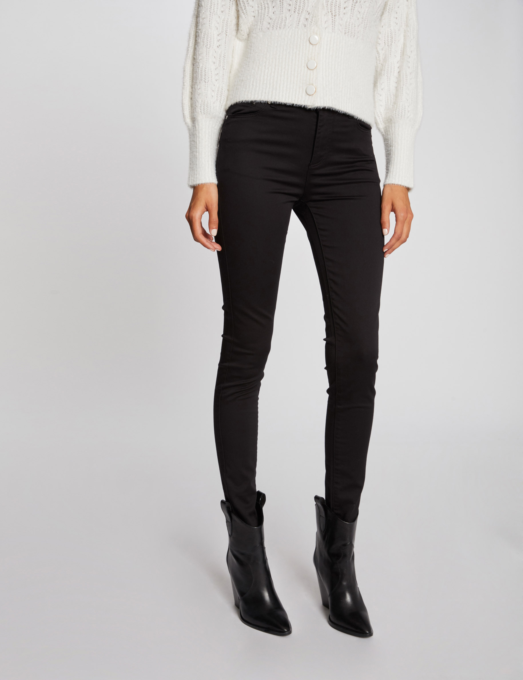 Pantalon slim satin noir femme