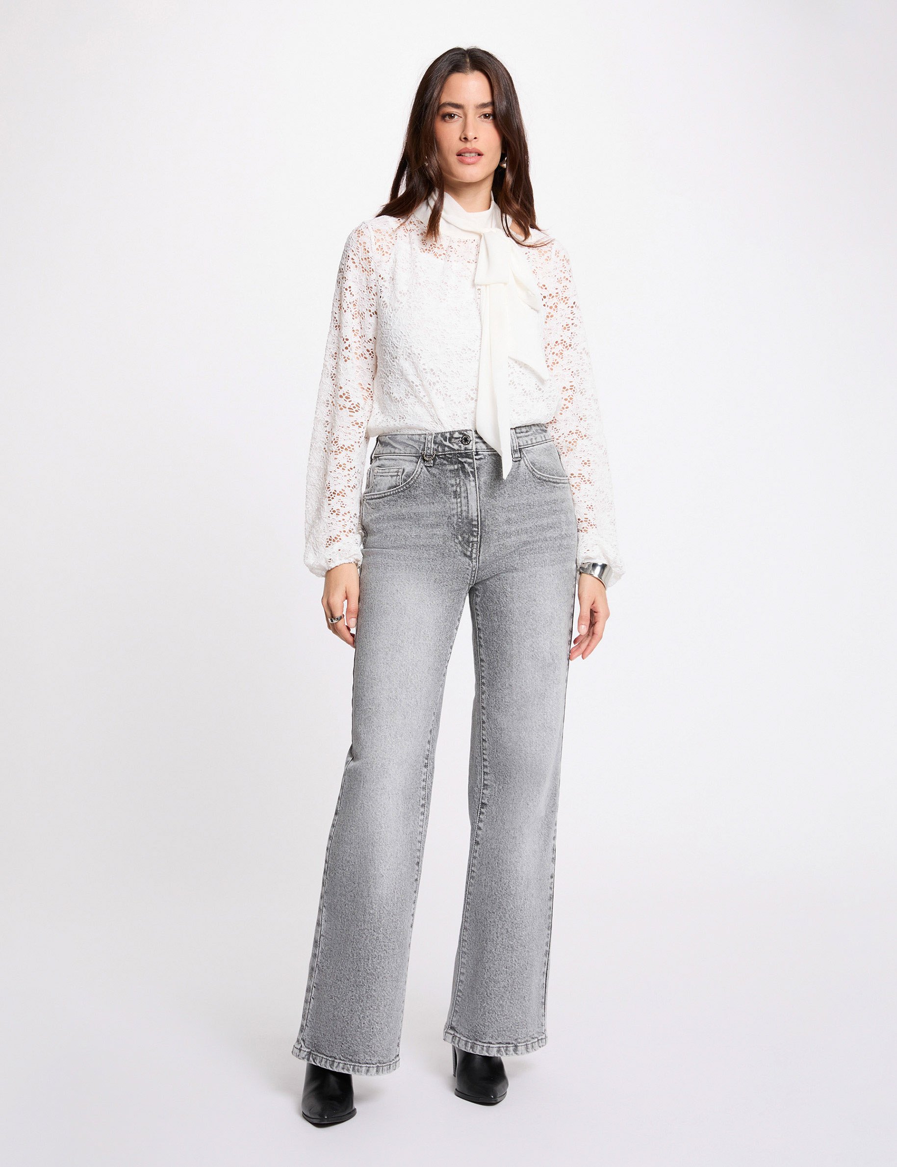 T-shirt dentelle lavallière blanc femme