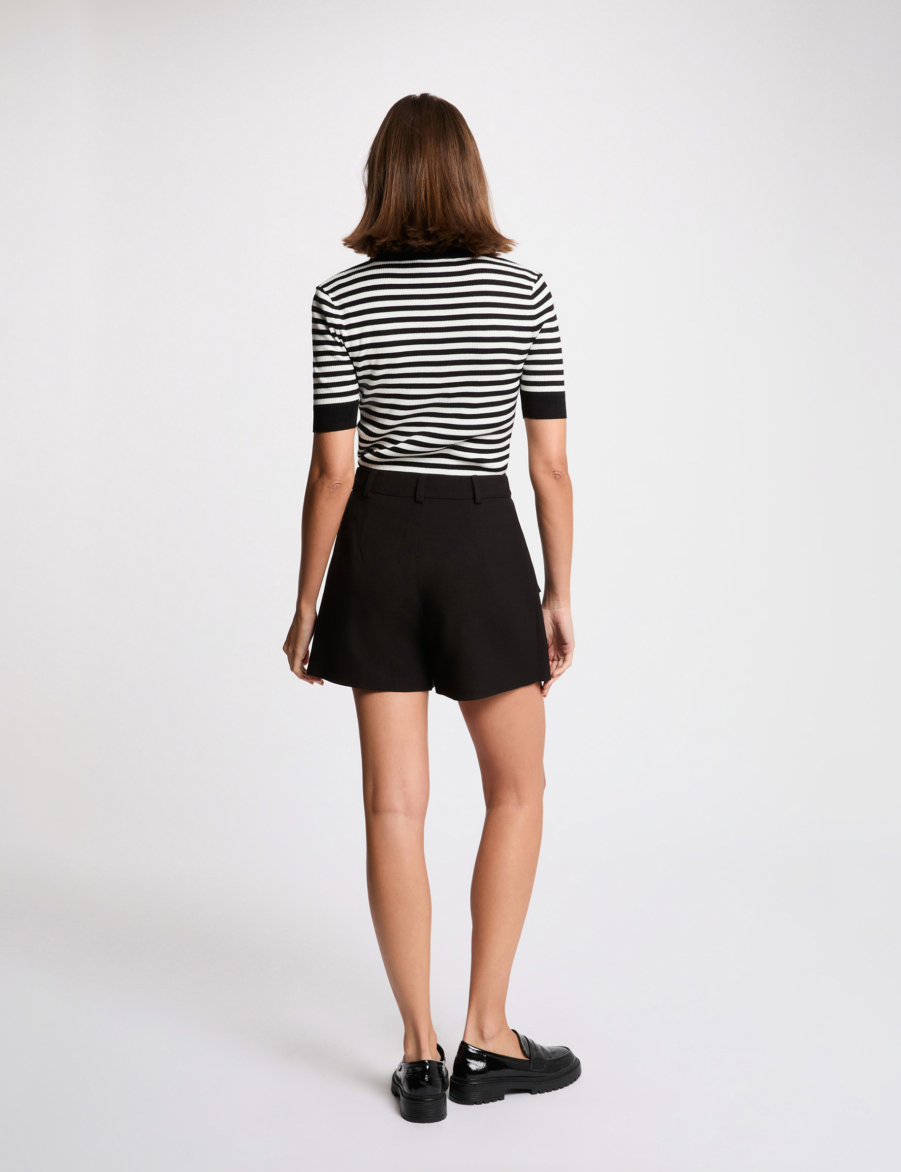 Pull ray&eacute; manches courtes blanc femme