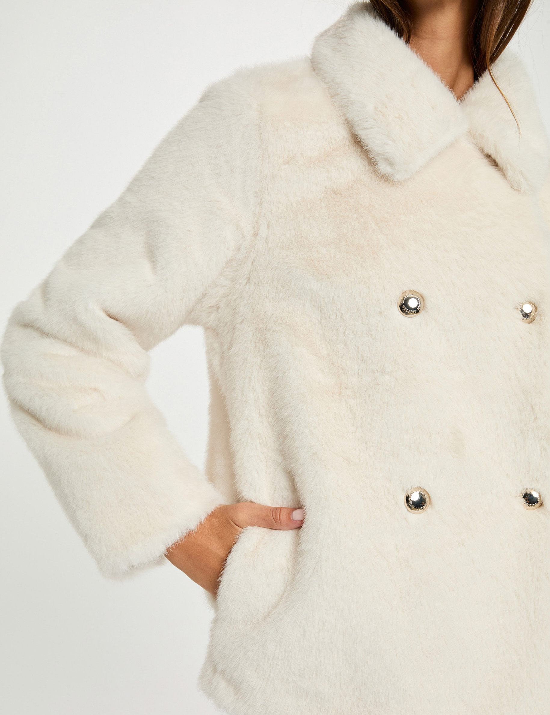 rechte jas met knopen ivoor vrouw Rechte jas met knopen ivoor vrouw