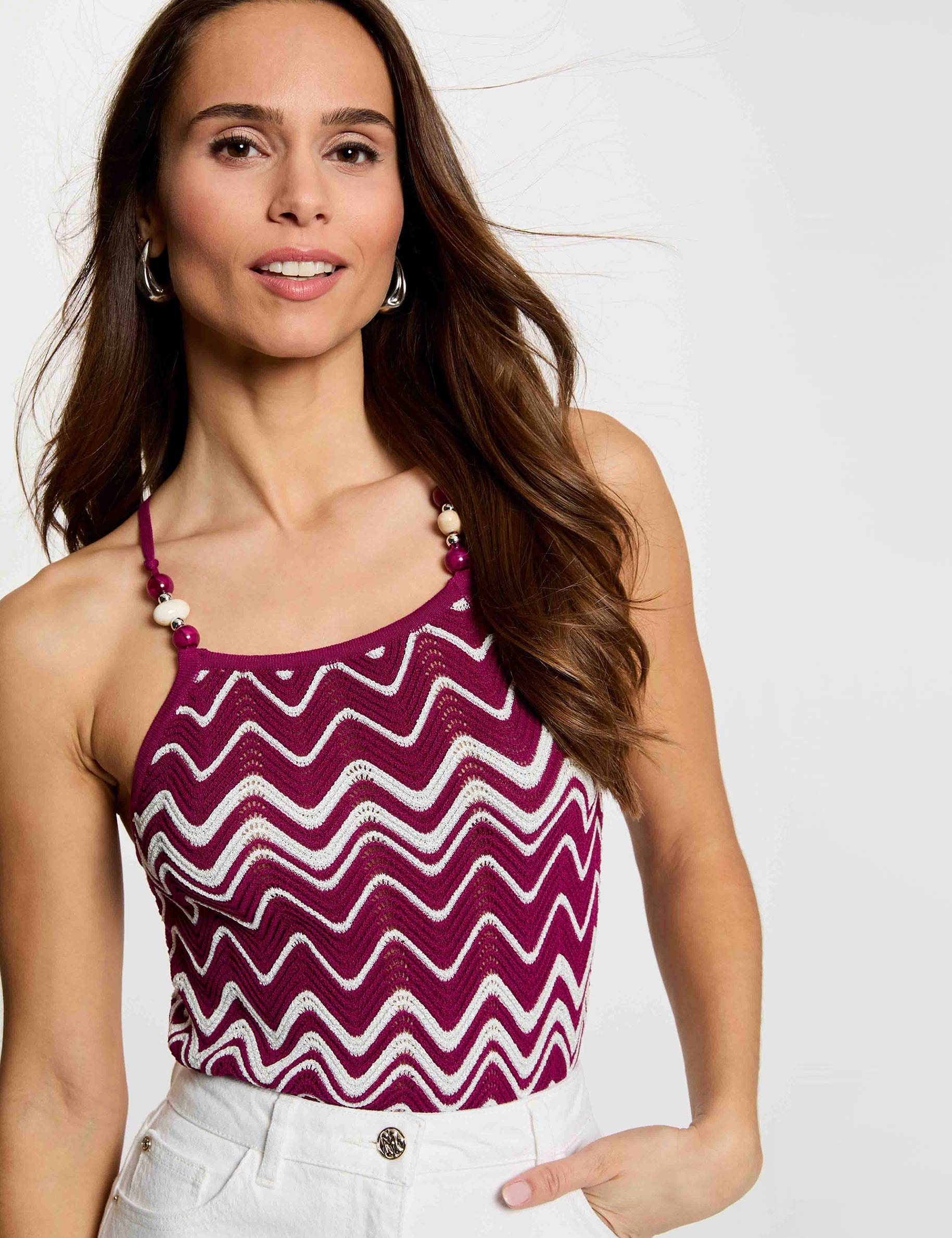 Gebreide top met print pruim vrouw