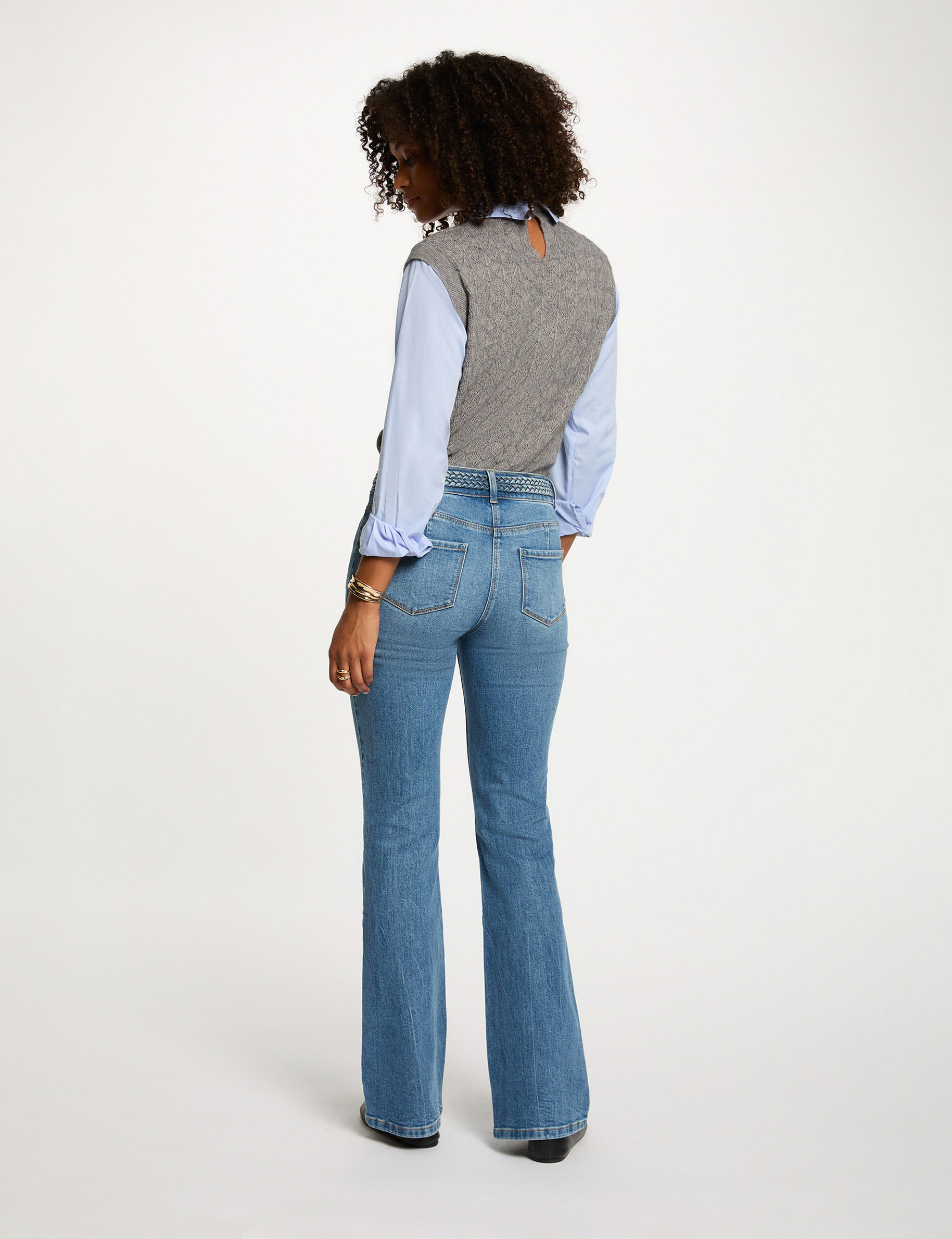 Pull col revers chemise gris clair femme