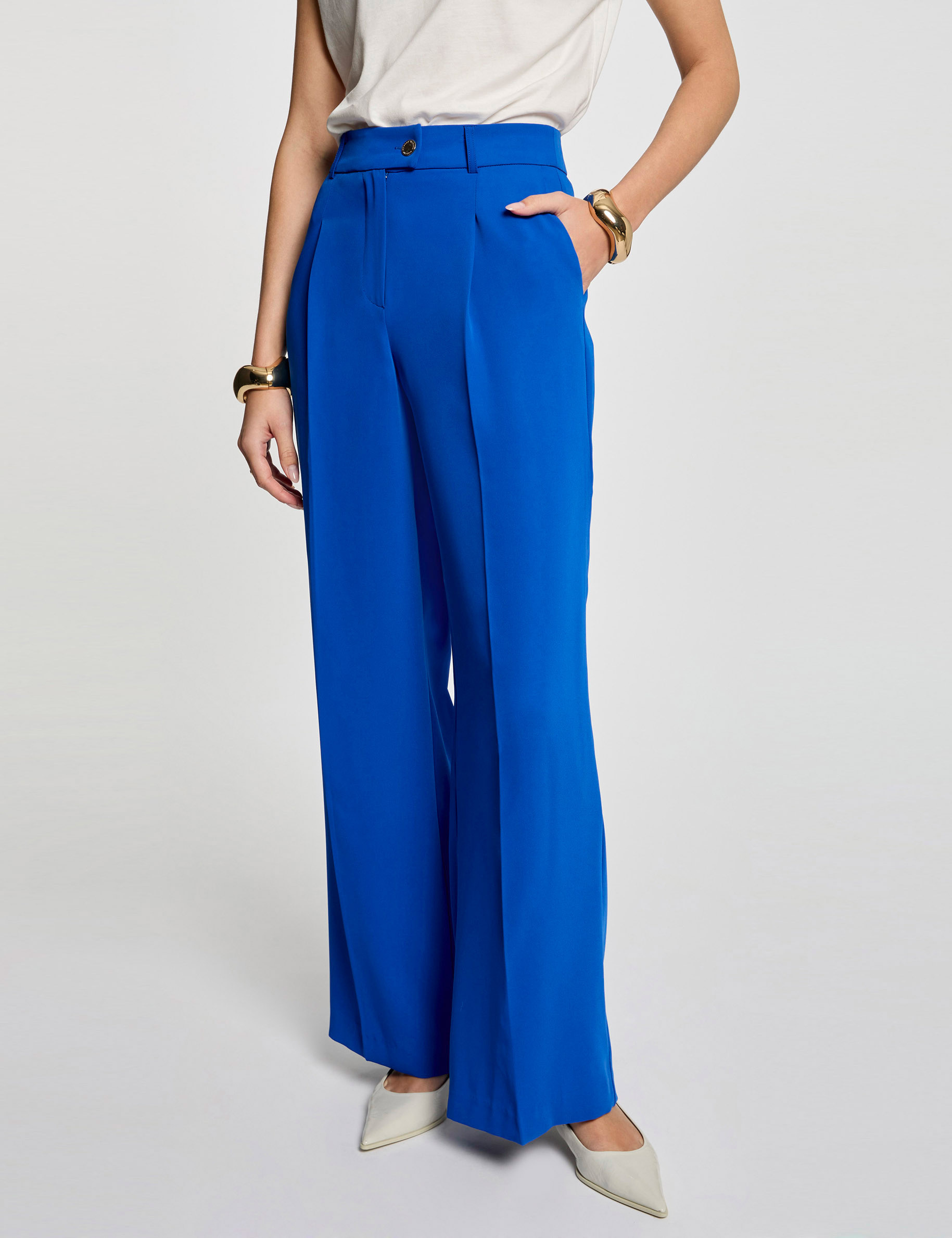 pantalon flare fluide bleu electrique femme Pantalon flare fluide bleu electrique femme