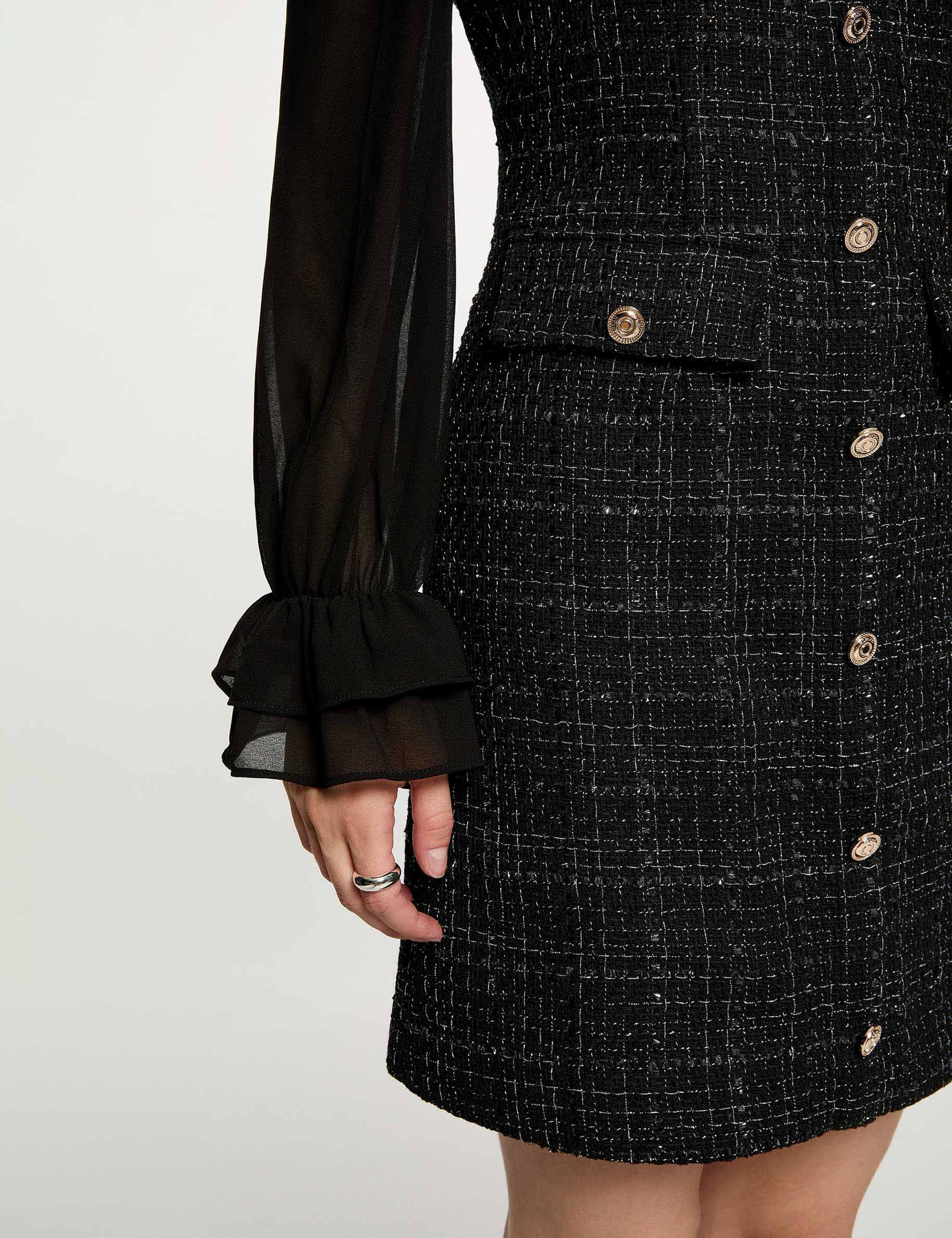 Robe tweed manches longues noir femme