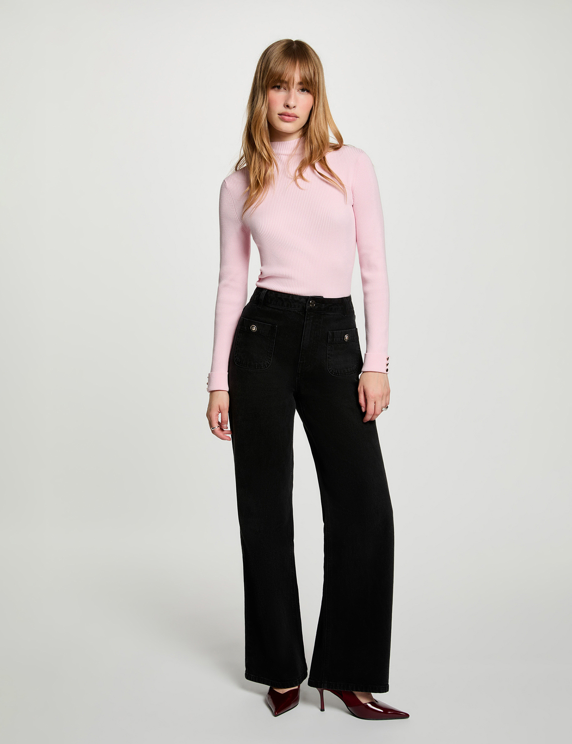Jean large taille haute denim noir femme