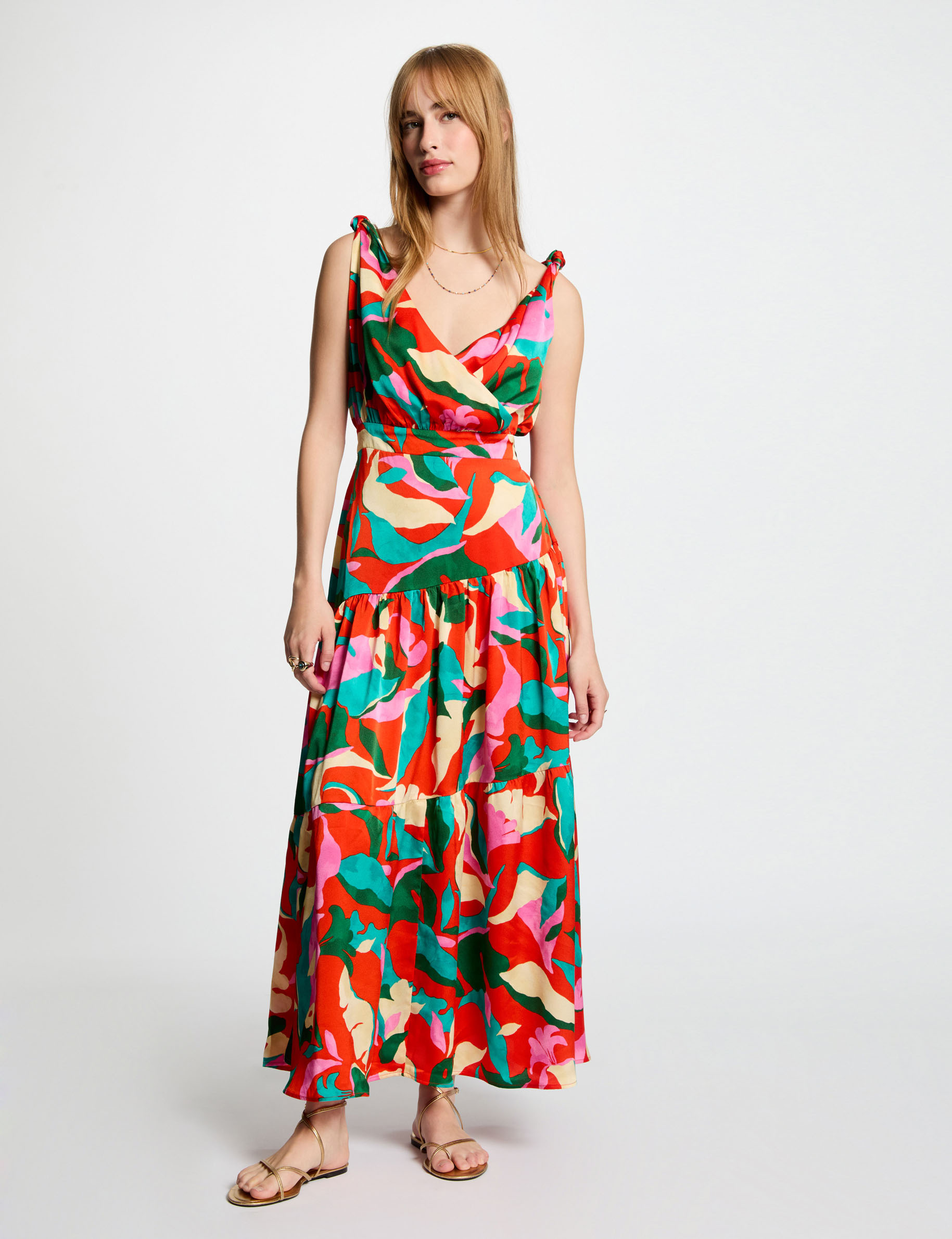 Robe longue droite imprimée multicolore femme