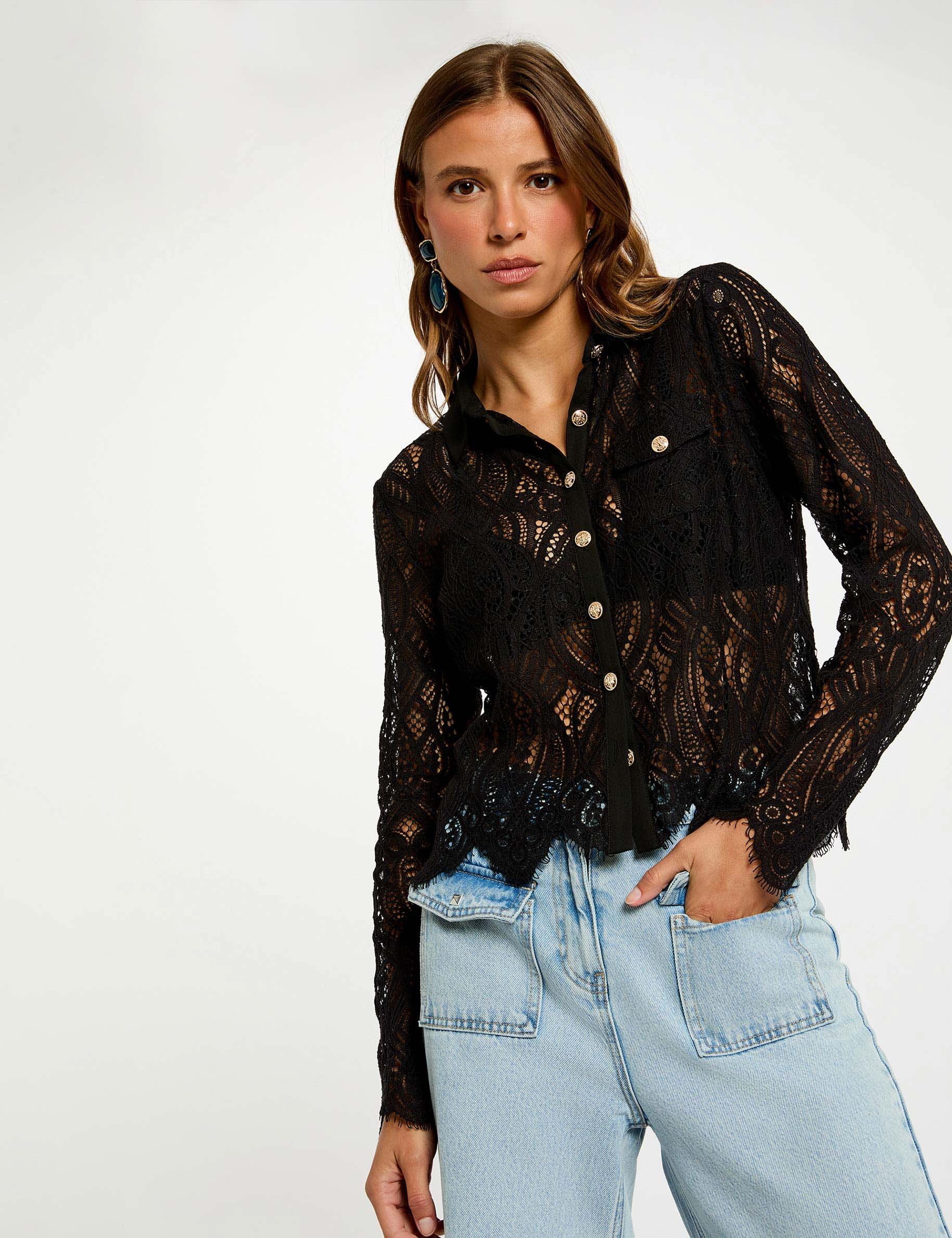 Korte kanten blouse zwart vrouw