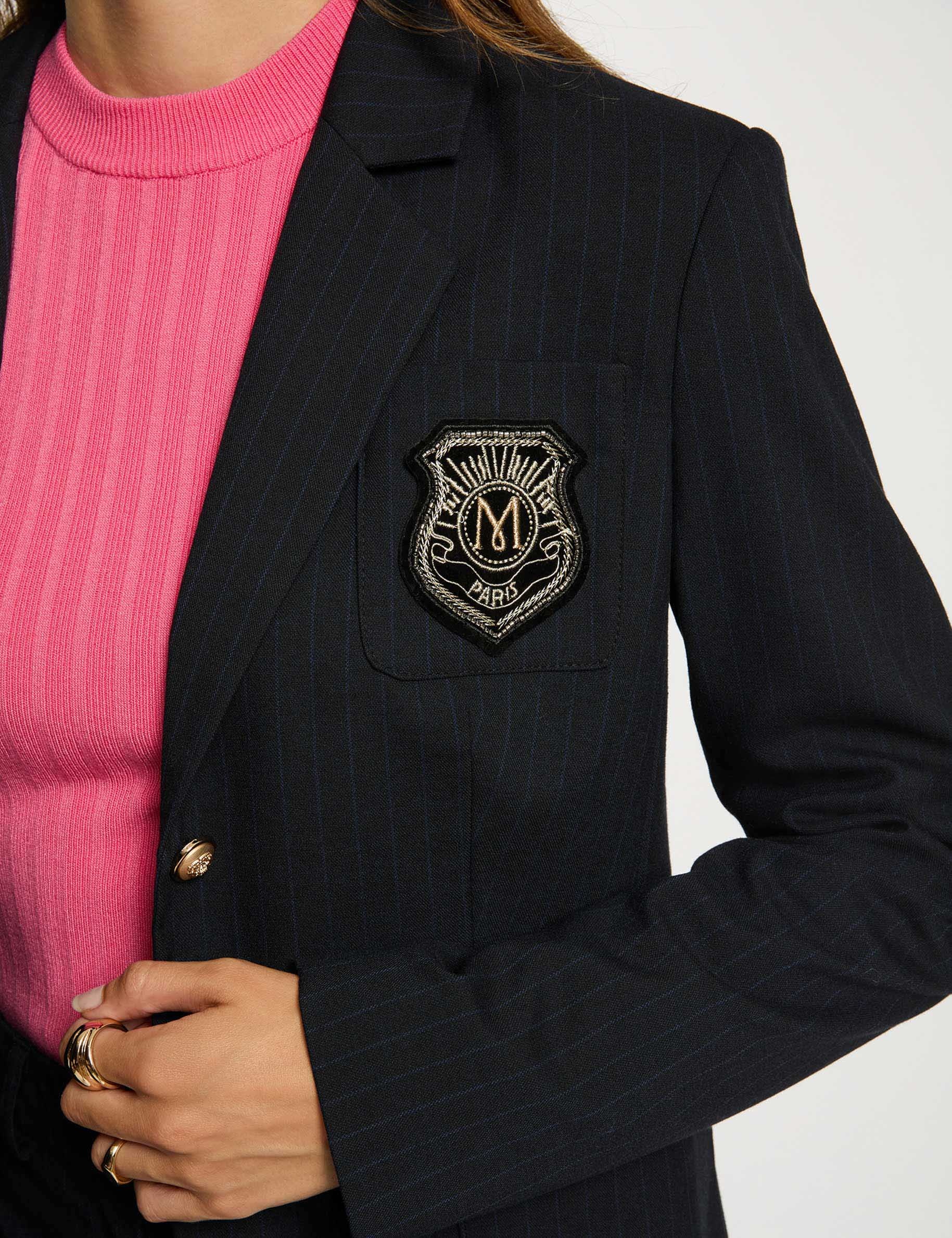 blazer droit a rayures bleu marine femme Blazer droit à rayures bleu marine femme