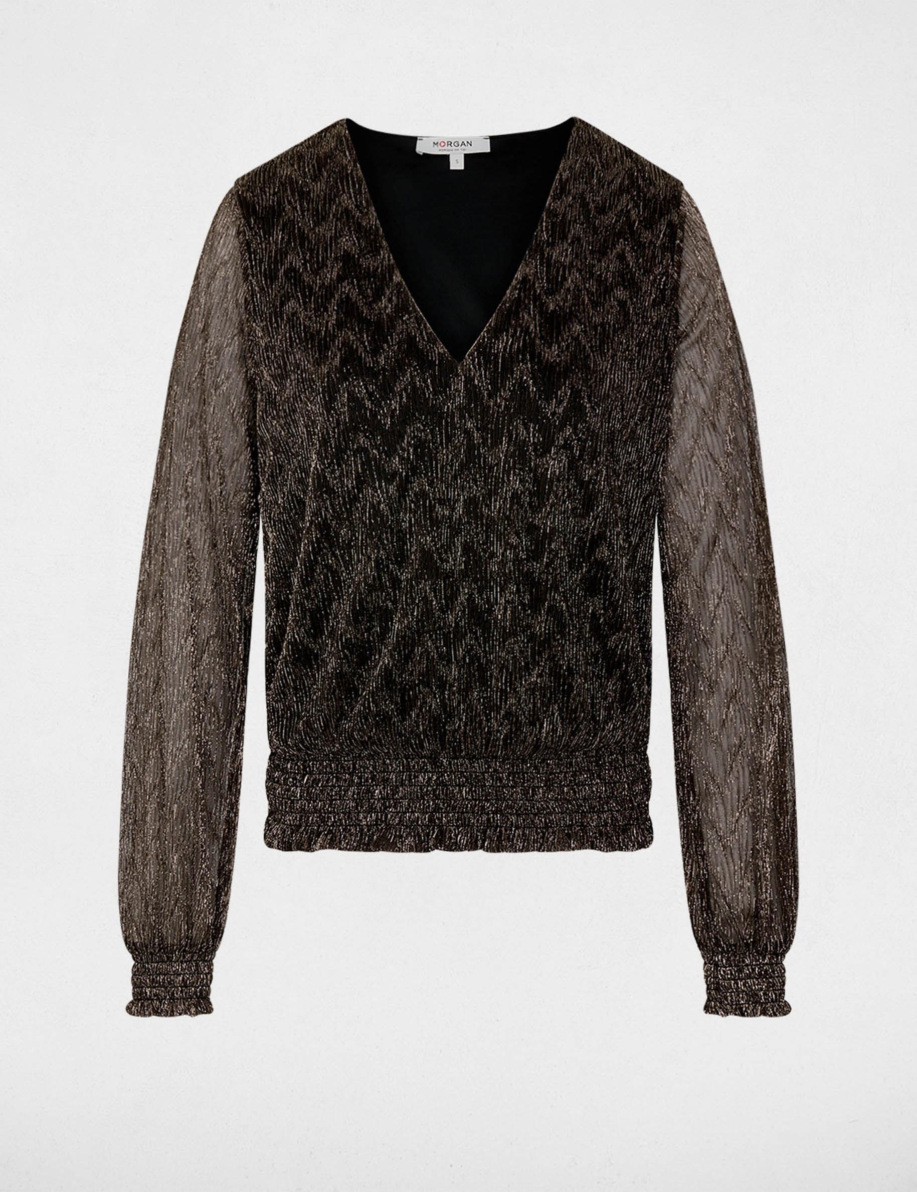 V-hals T-shirt met lange mouwen kleur bronze vrouw