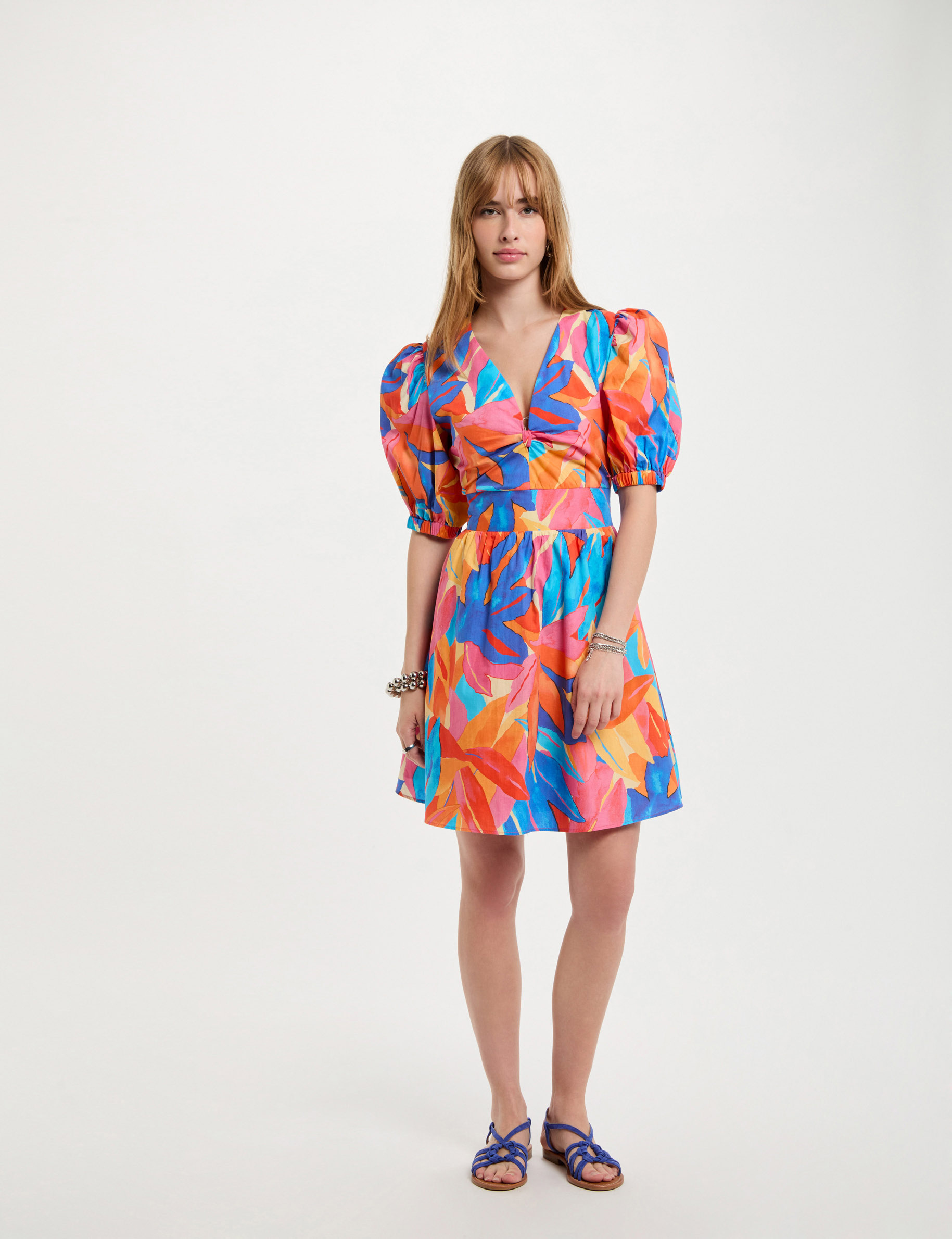 robe courte evasee imprimee multicolore femme Robe courte évasée imprimée multicolore femme