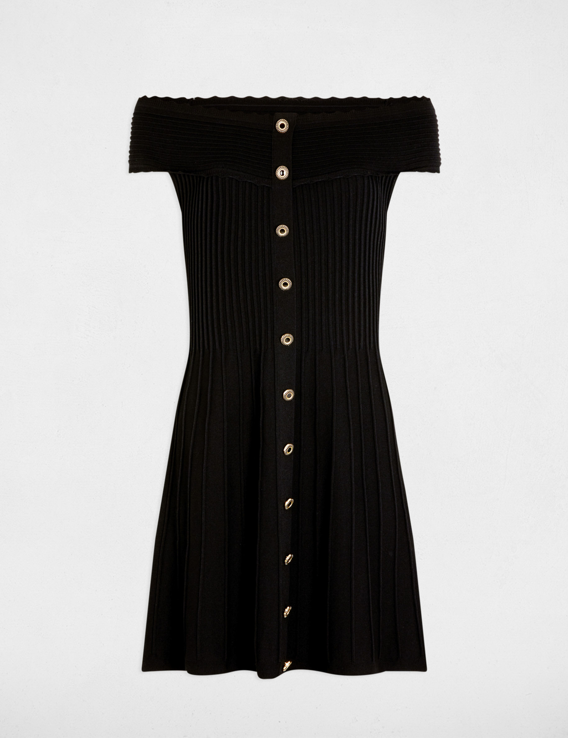Robe tricot courte trapèze noir femme