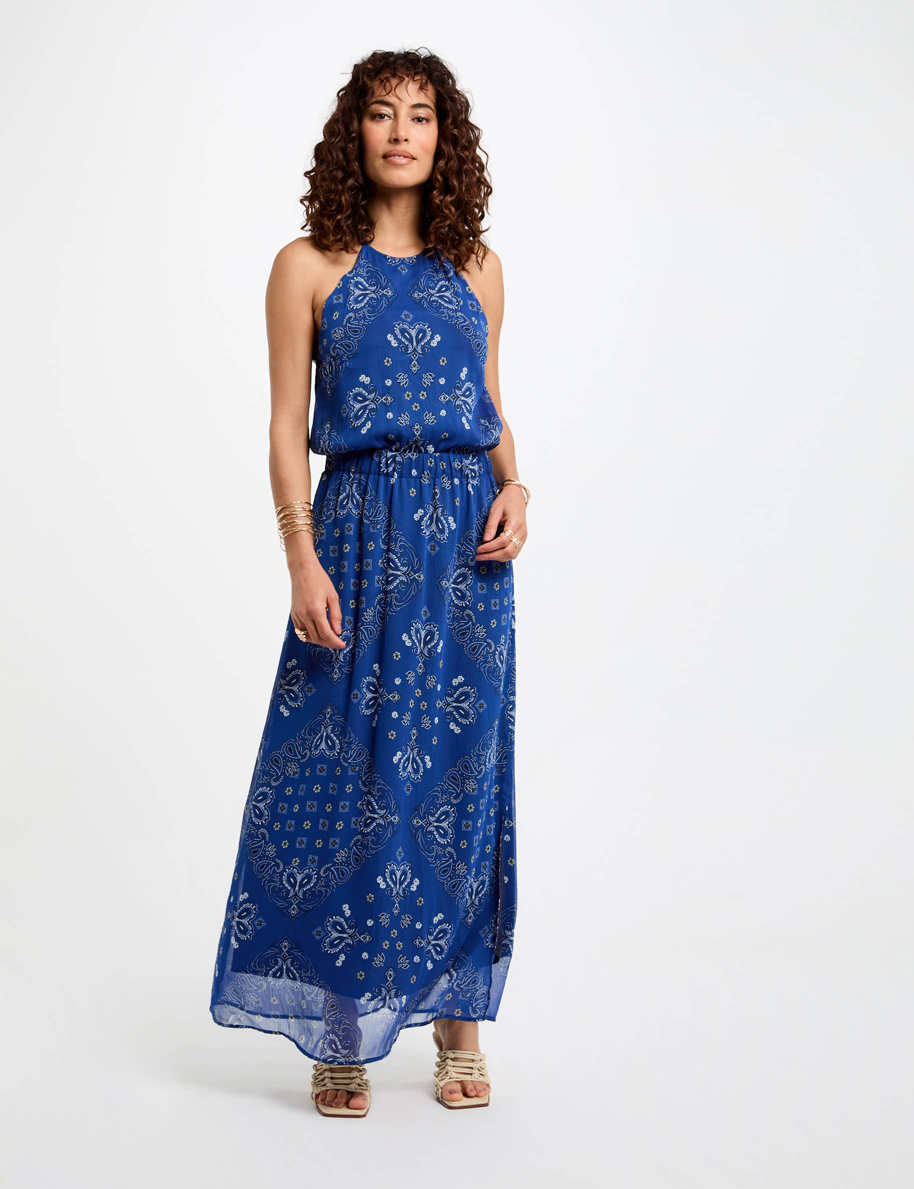 lange rechte jurk met paisleyprint meerkleurig vrouw Lange rechte jurk met paisleyprint meerkleurig vrouw